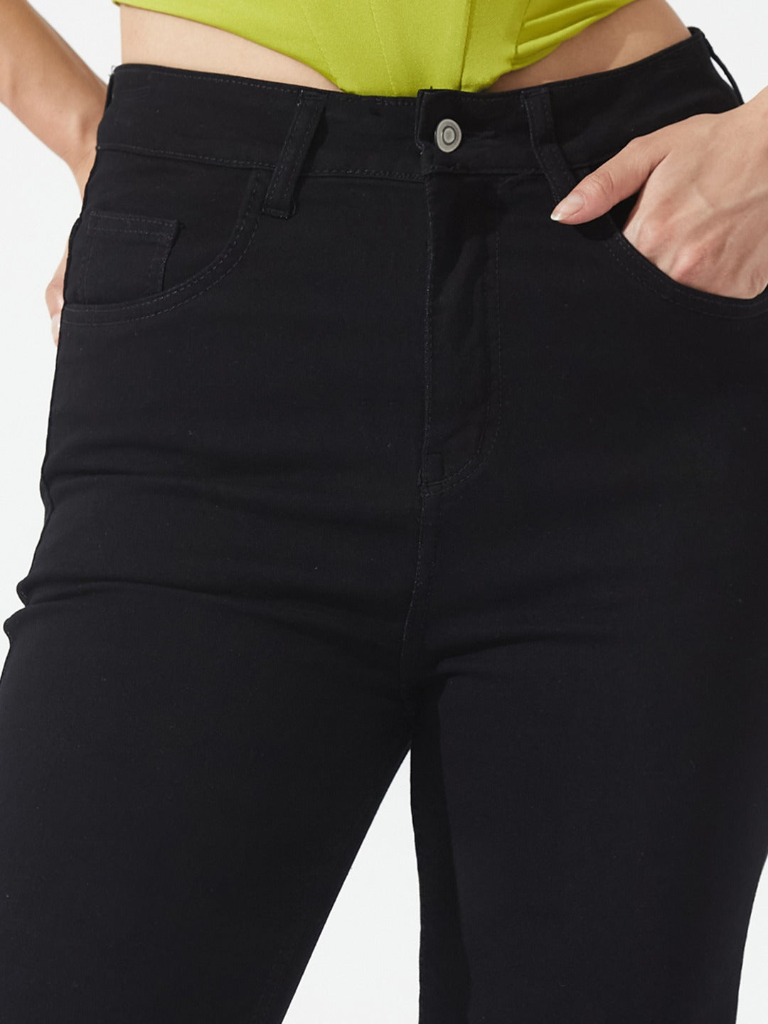 Black Bootcut high-rise Regular Stretchable Denim Jeans for Women