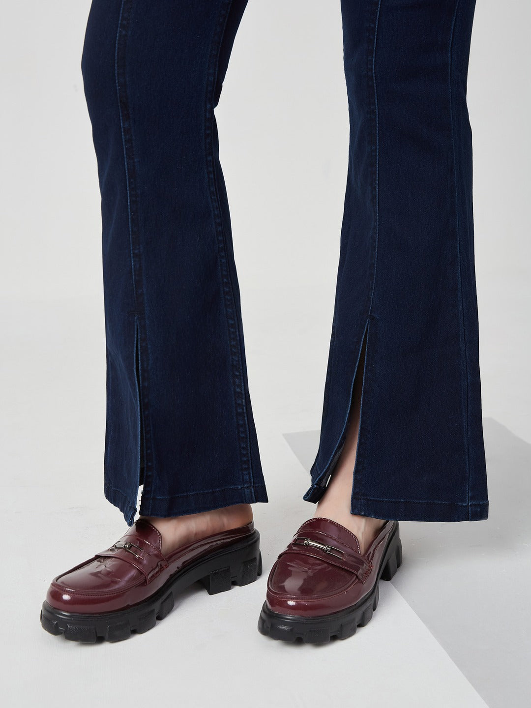 Navy Blue Bootcut high-rise Regular Stretchable Denim Jeans for Women