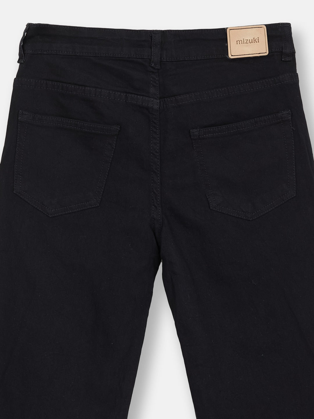 Black Wide-Leg High-Rise Clean-Look Regular-Length Stretchable Denim Jeans for Girls/Teenagers