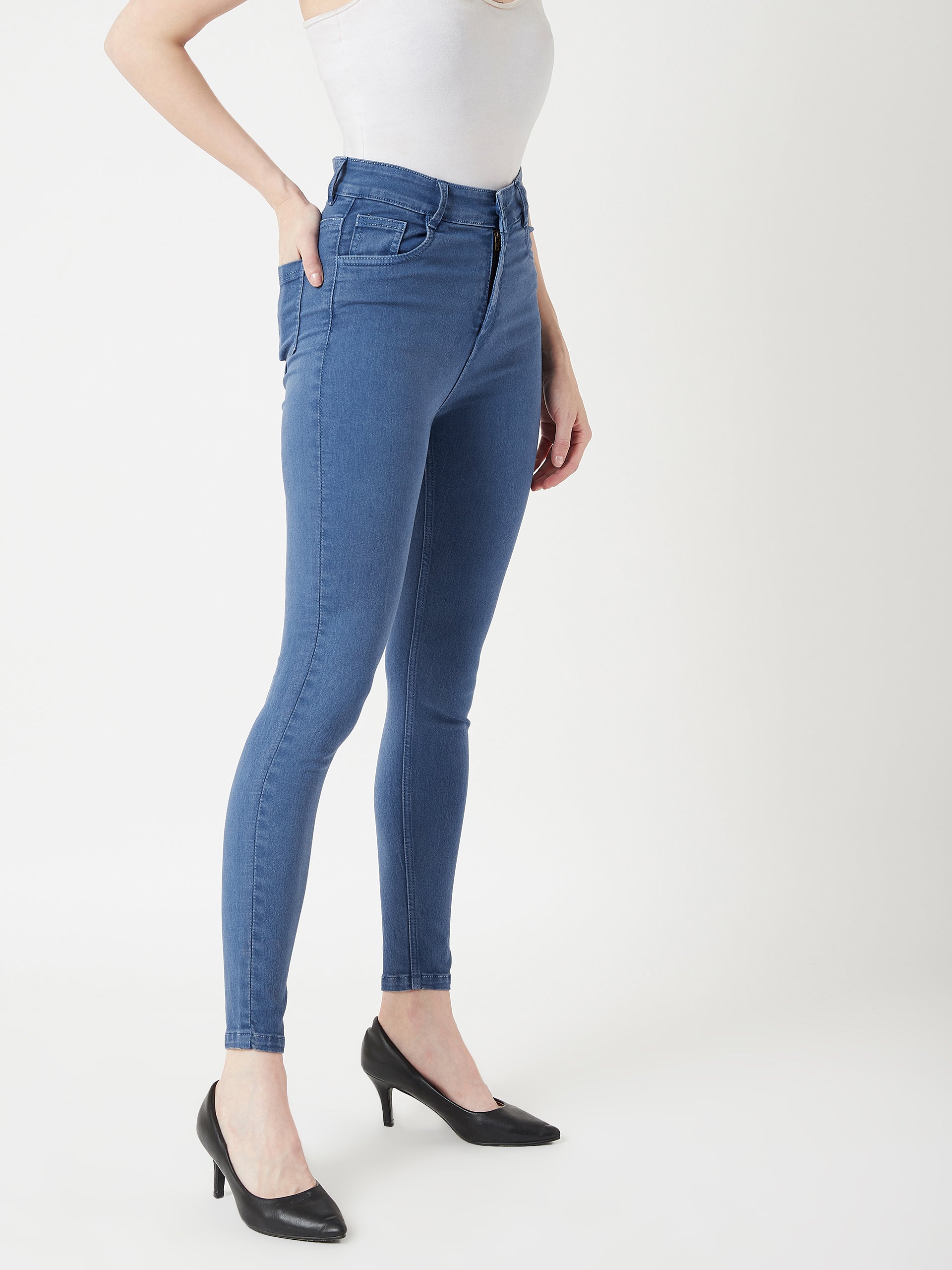 Women's Blue Skinny High Rise Clean Look Regular Stretchable Denim Jeans