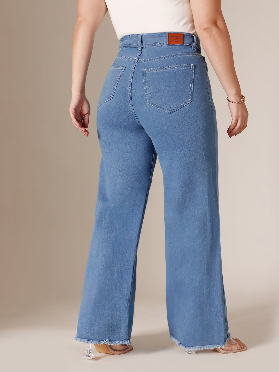 Blue Wide-Leg High-Rise Clean-Look Regular-Length Stretchable Denim Jeans for Women