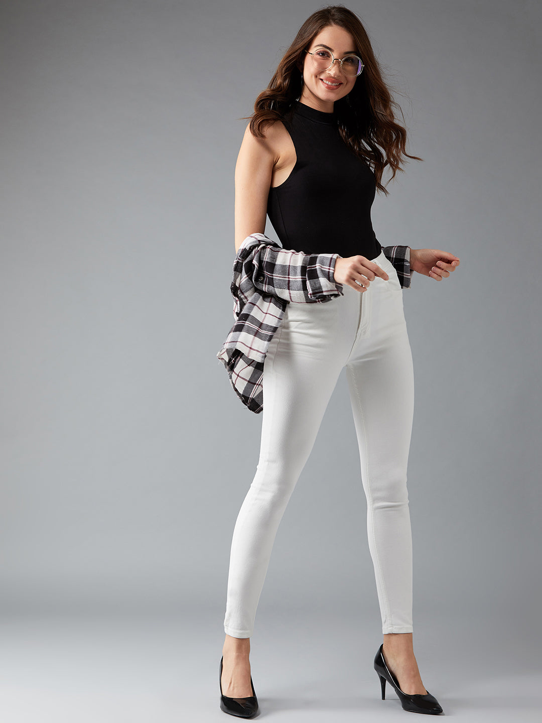 Women's White Skinny High-Rise Clean-Look Bleached Regular-Length Stretchable Denim Jeans