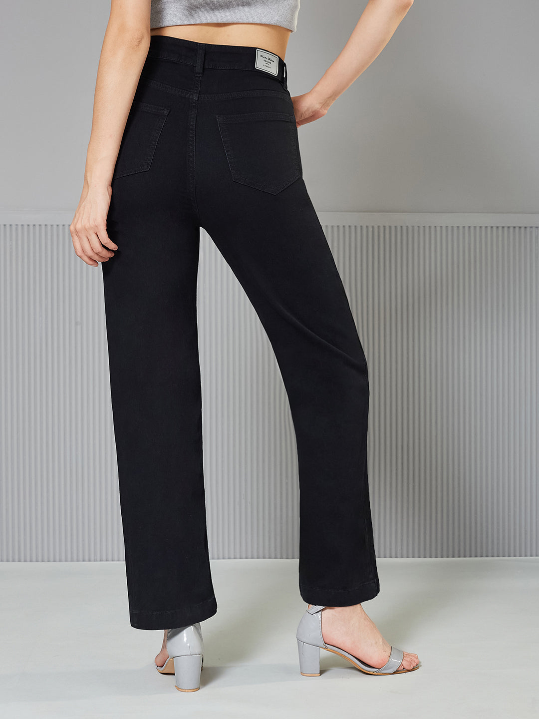 Women's Black Straight High-Rise clean-look Regular-Length Stretchable Denim Jeans