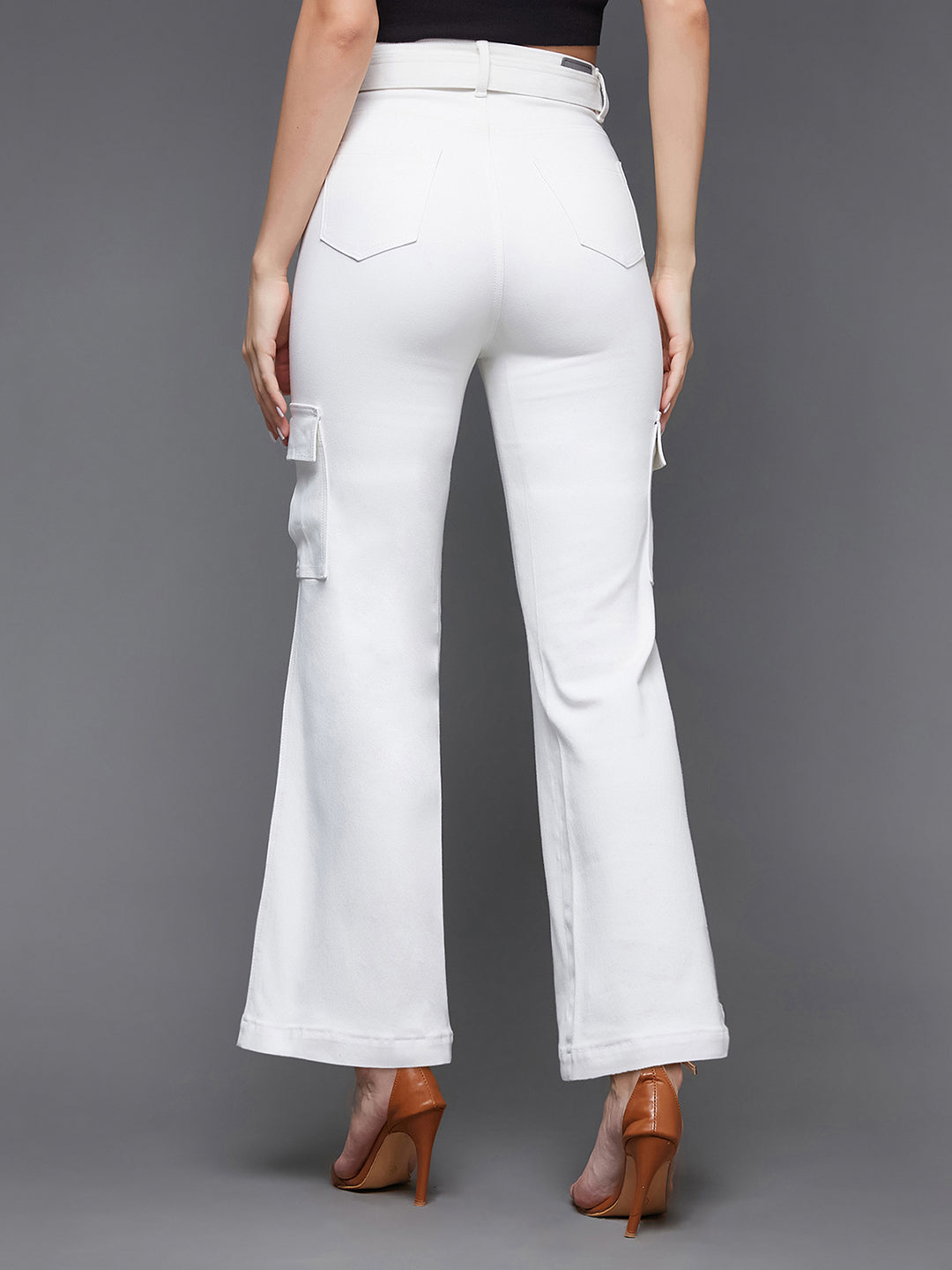 Women's White Wide Leg High Rise Clean Look Regular Stretchable Denim Jeans