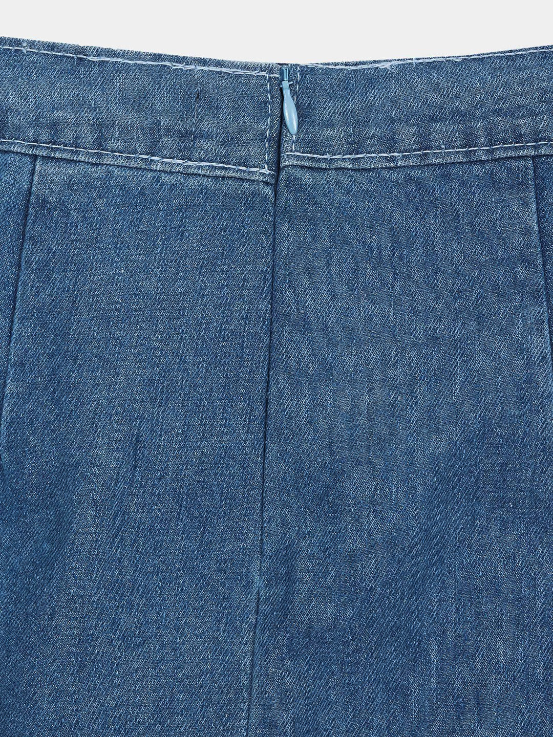 Blue A-Line Fit High-Rise Clean-Look Regular-Length Denim Skirts for Girls/Teenagers