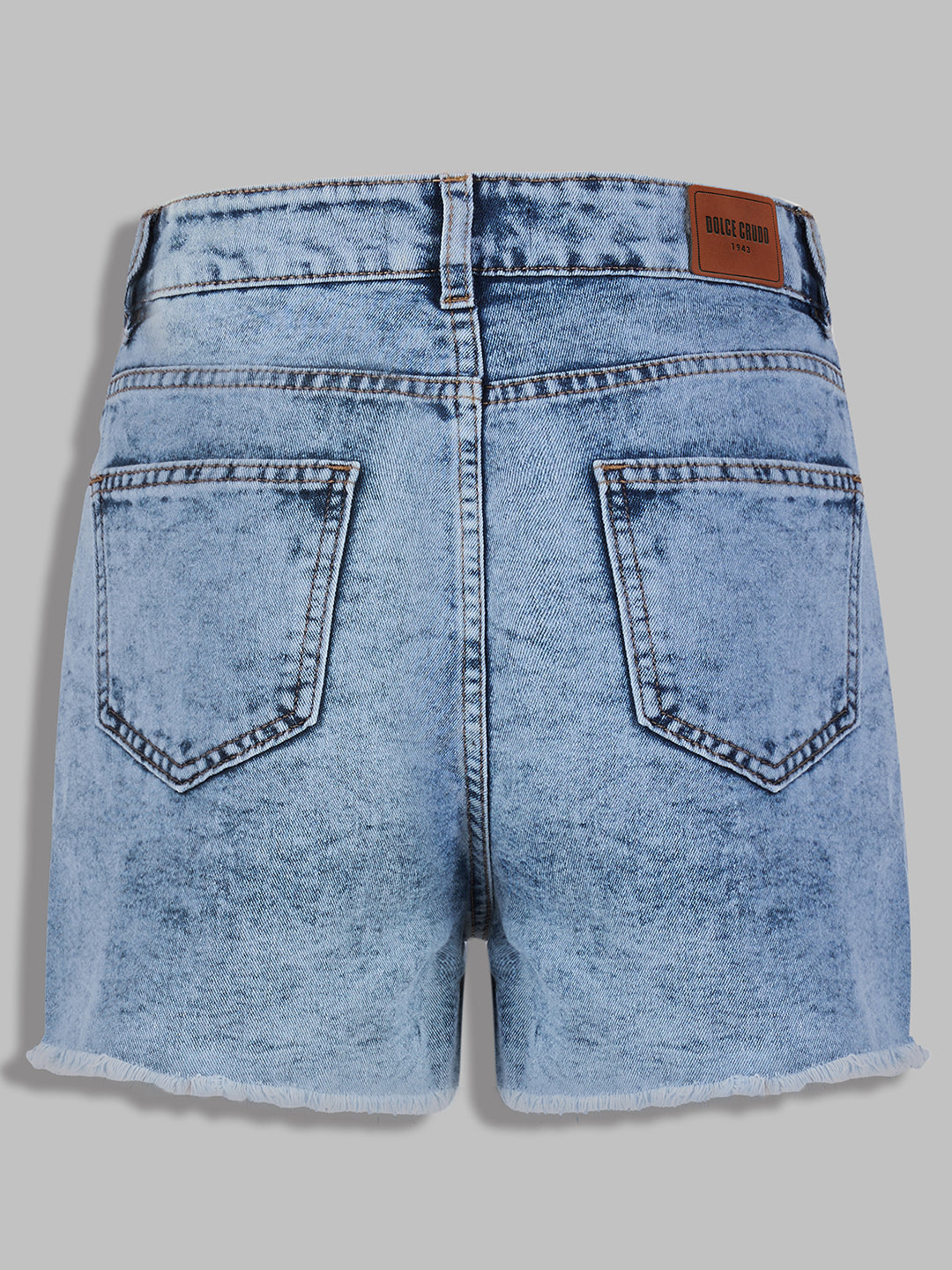 Women's Light Blue Relaxed-Fit Mid-Rise High-Distress Regular Denim Shorts