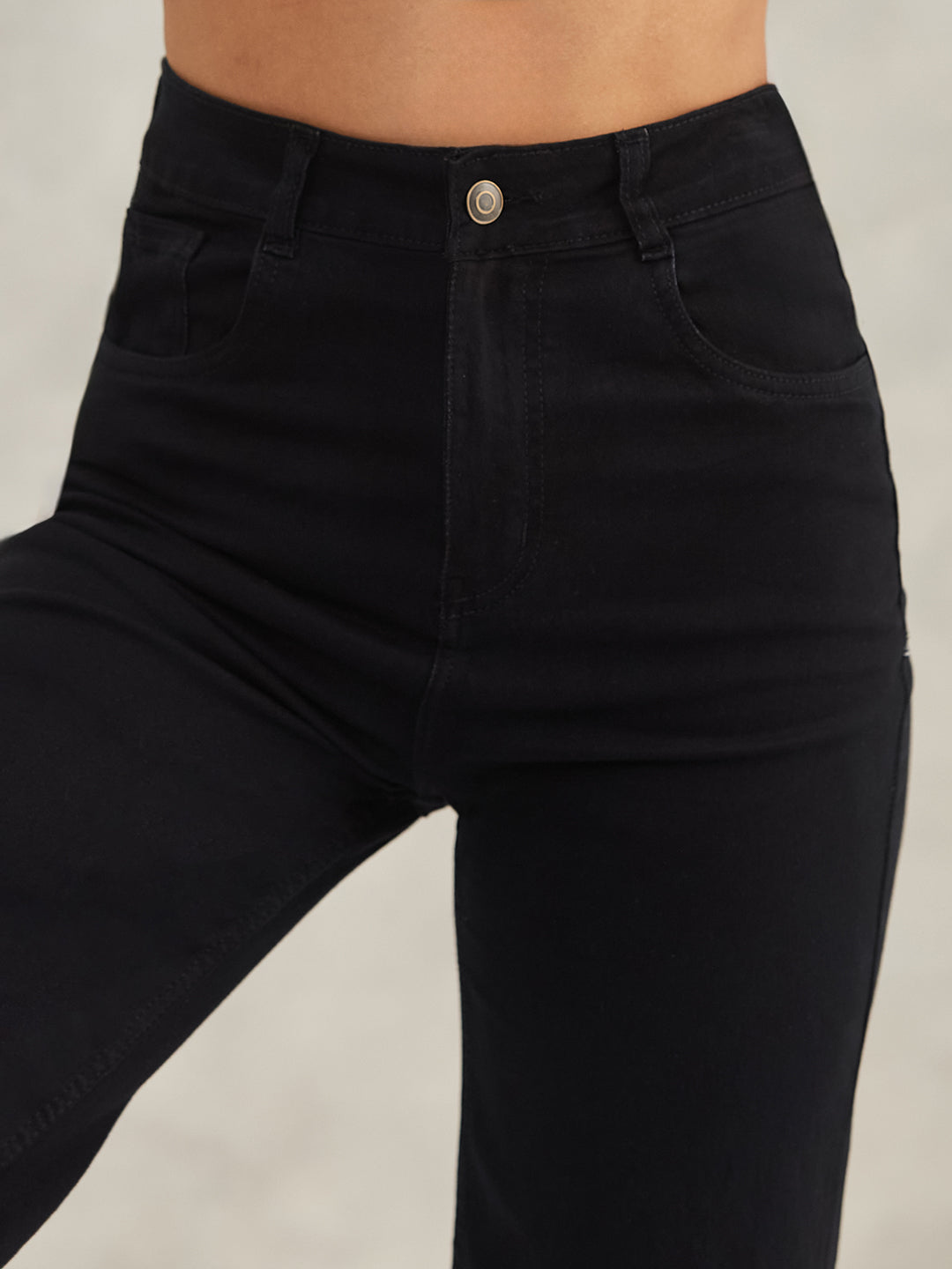 Women's Black Wide-Leg High-Rise Stretchable Denim Jeans