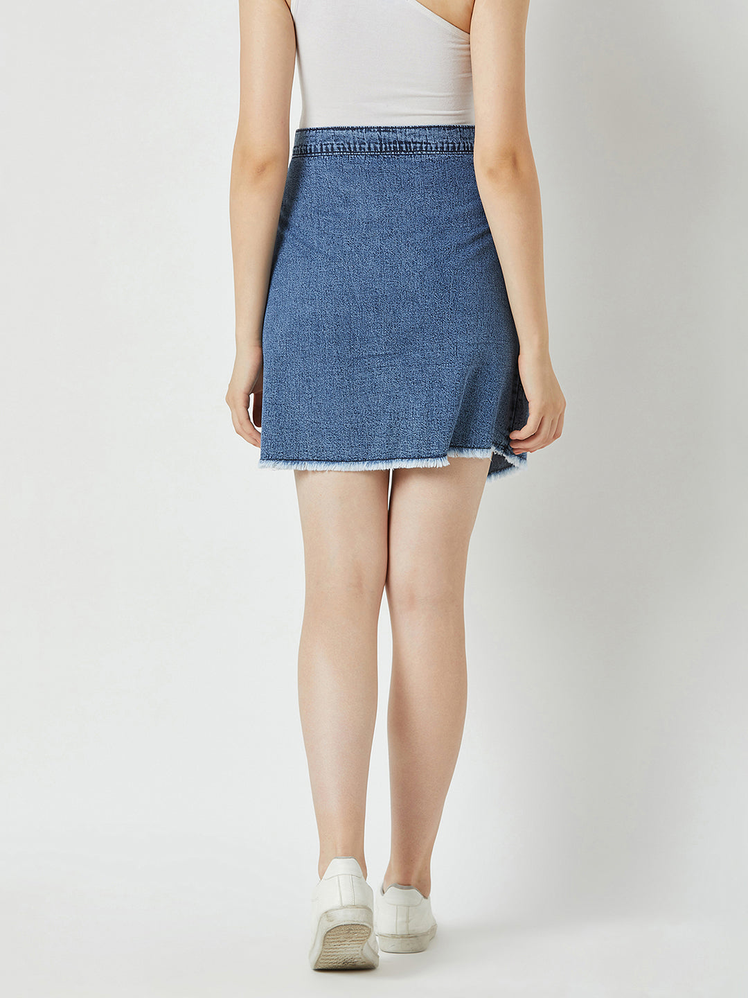 Women's Blue Regular Fit Mid Rise Clean Look Mini Denim Skirt