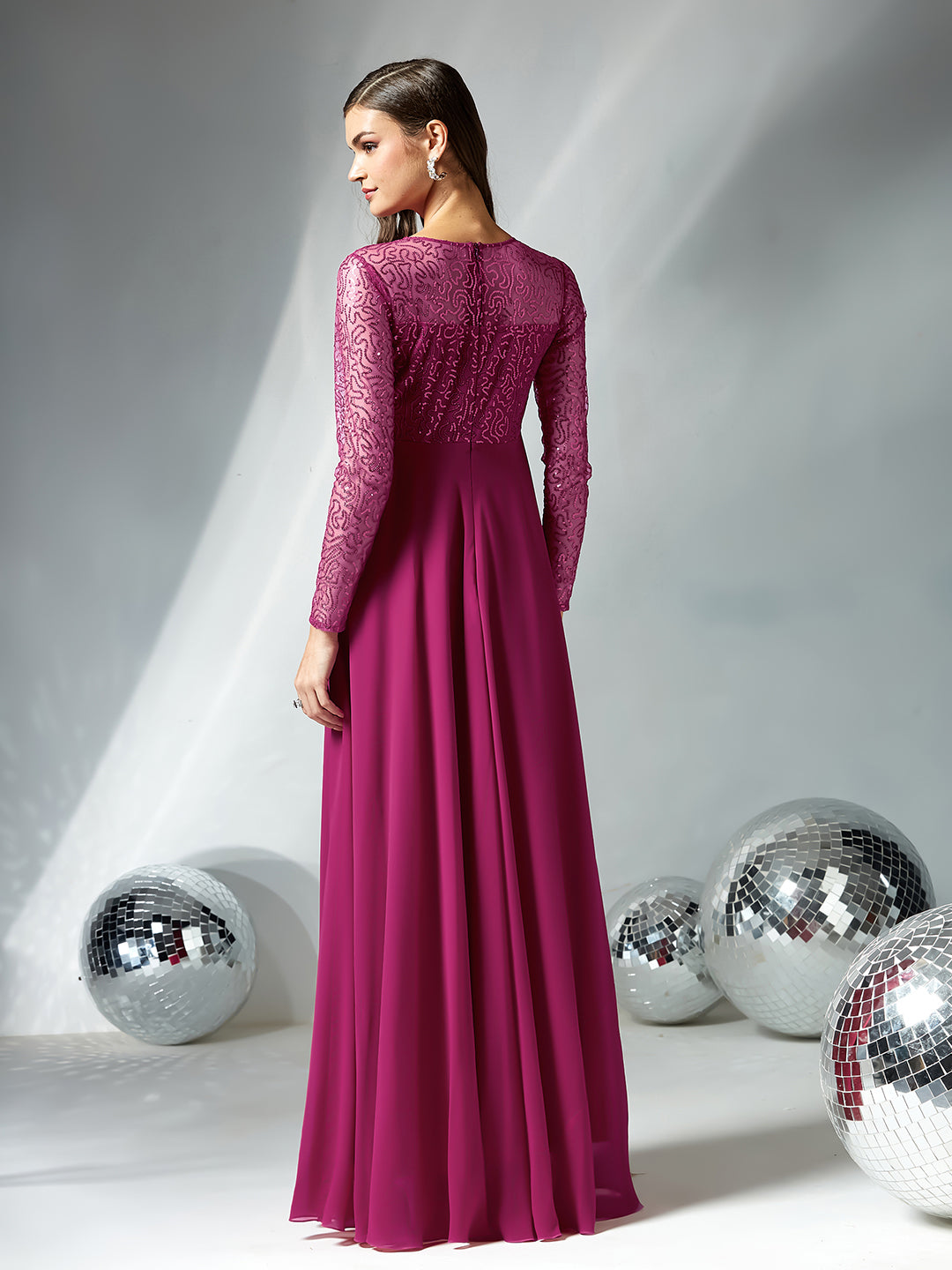 Ruby Pink Solid Embellished Maxi Dress for Women — Miss Chase