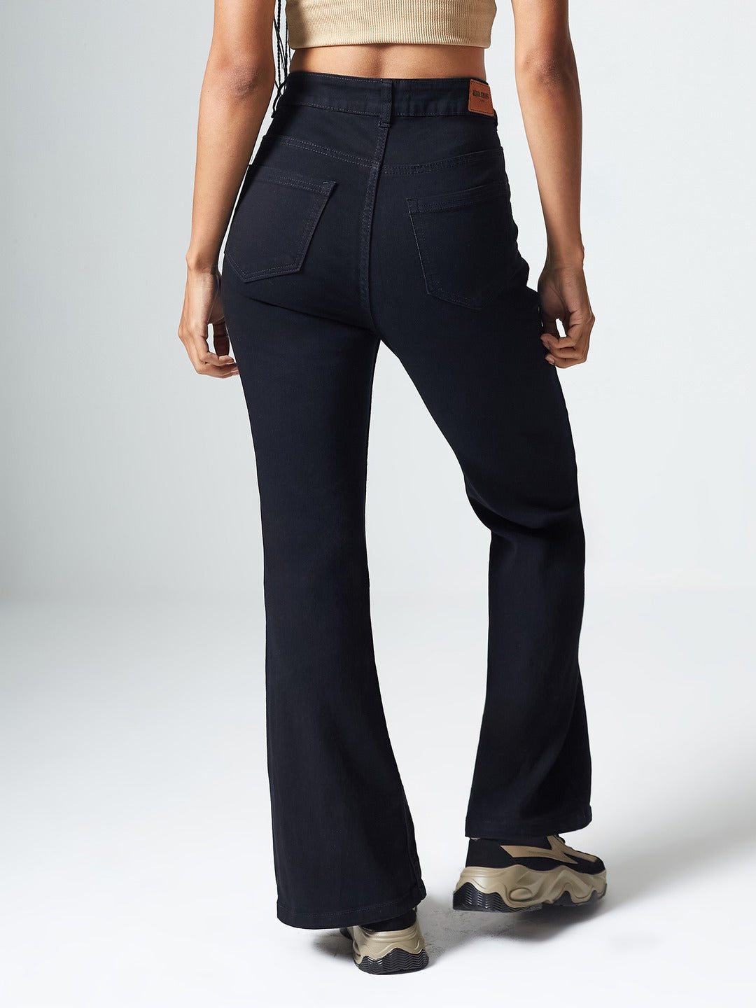 Black Bootcut High rise Clean look Regular Stretchable Denim Jeans for Women