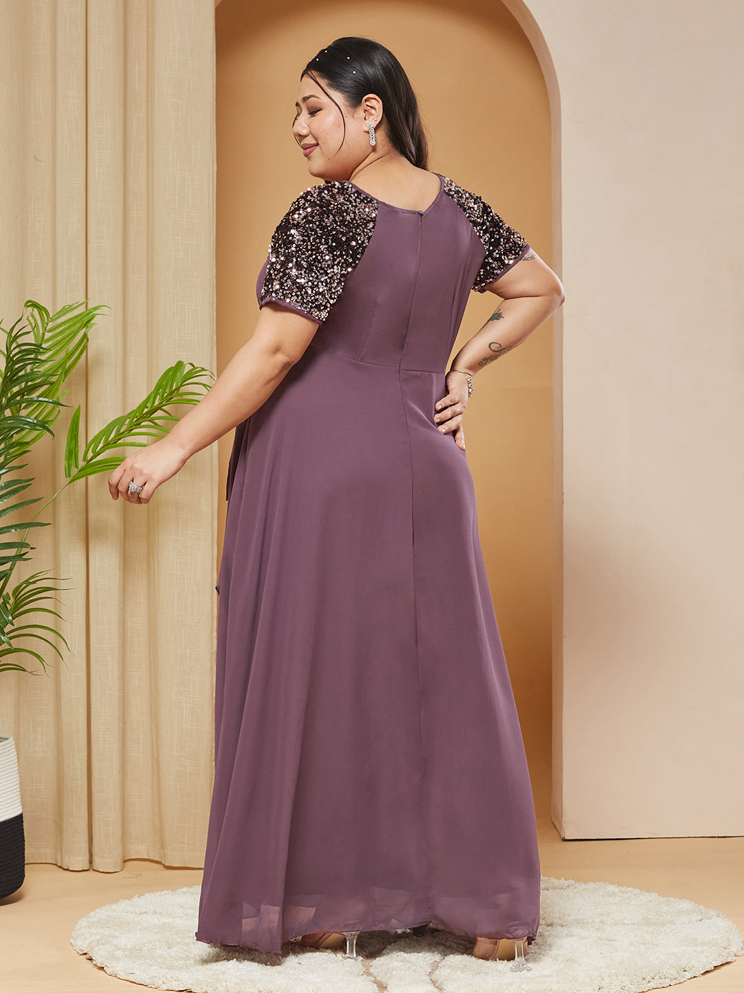 Mauve Relaxed Fit Maxi Georgette Dress for Women