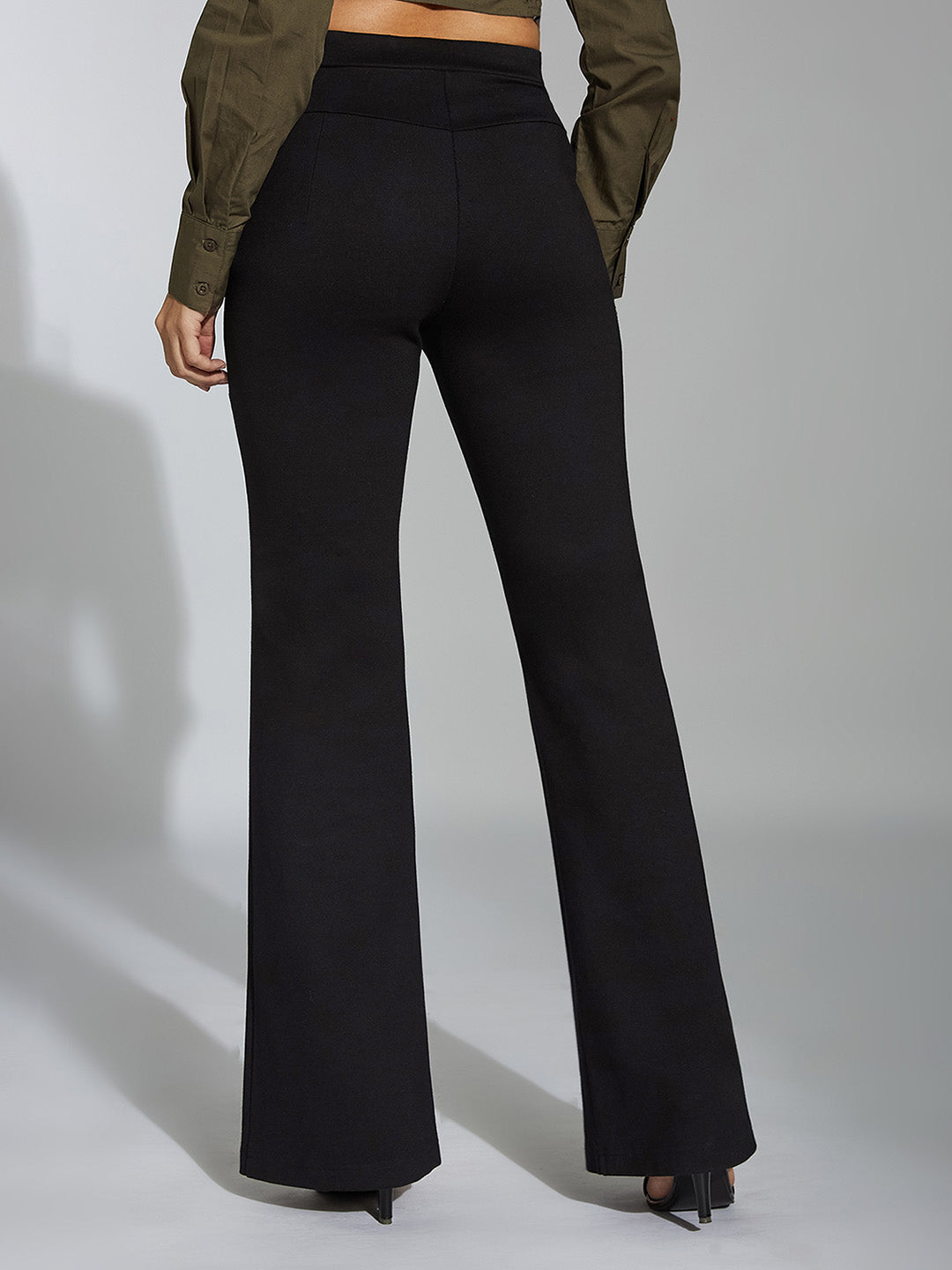 Women's Black Solid Bootcut Regular-Length Rayon Trouser