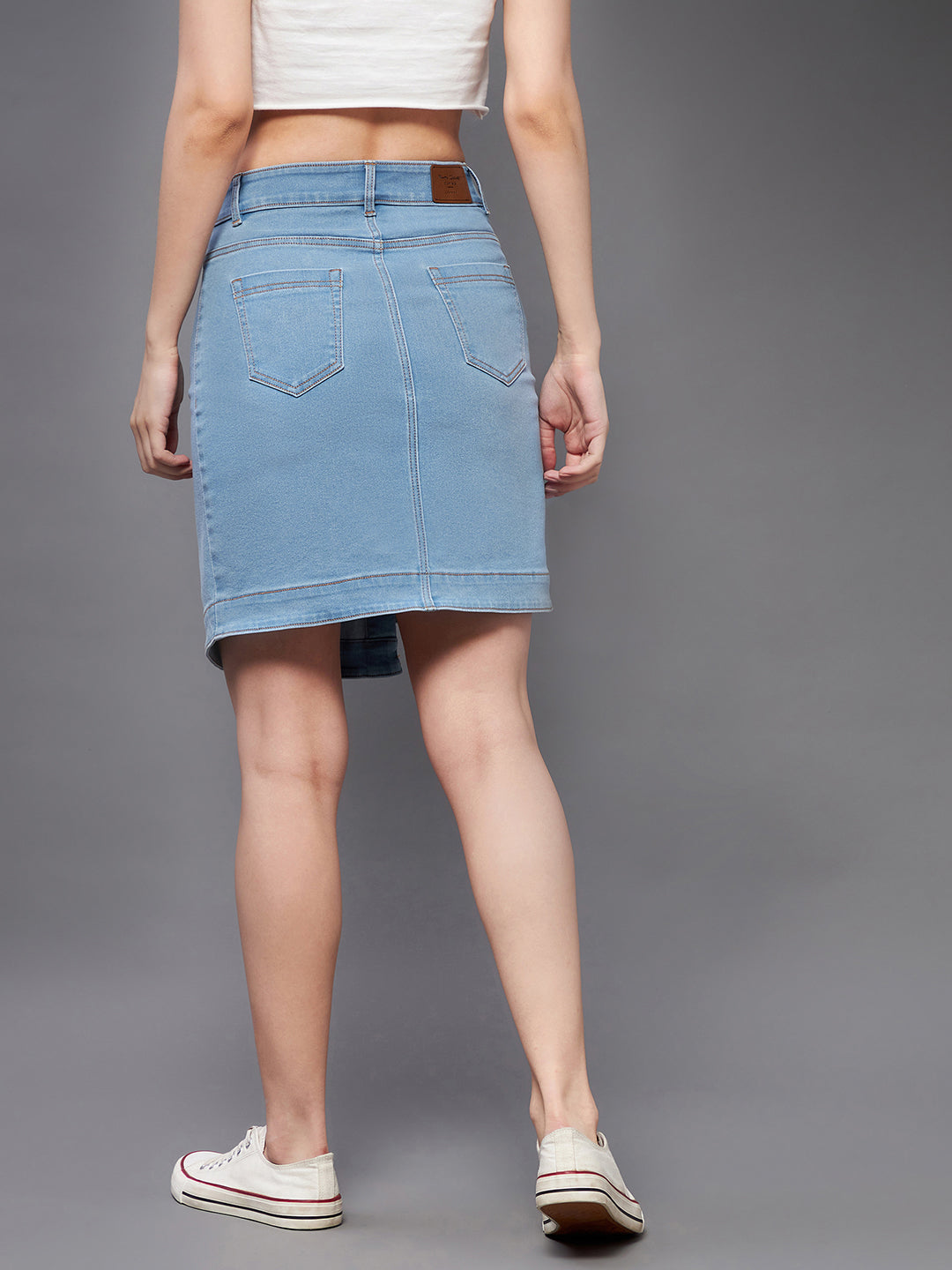 Women's Light Blue Regular High rise Clean look Above Knee Stretchable Denim Skirt