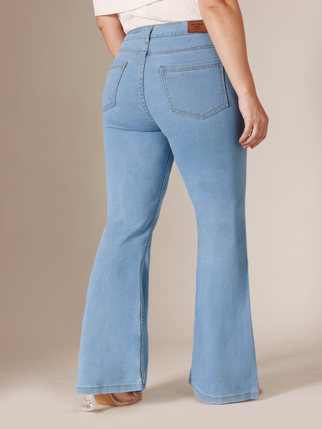 24/7 Comfort Light Blue Bootcut High rise Clean look Regular Stretchable Denim Jeans for Women