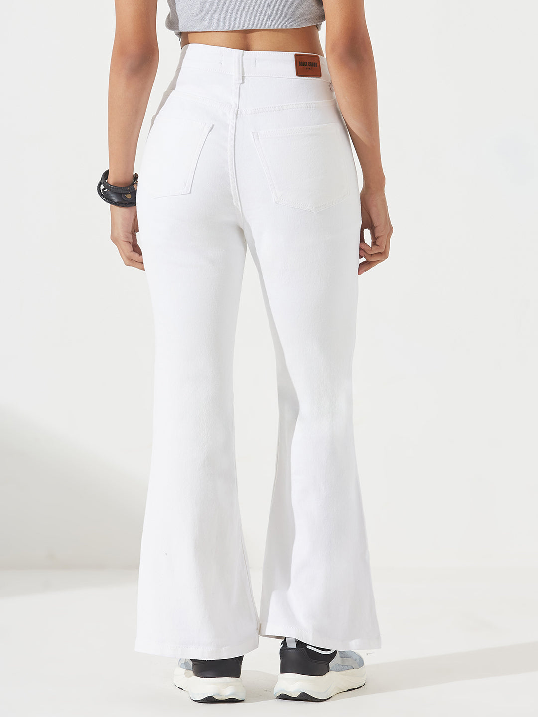 White Bootcut High-Rise Regular Stretchable Denim Jeans For Women