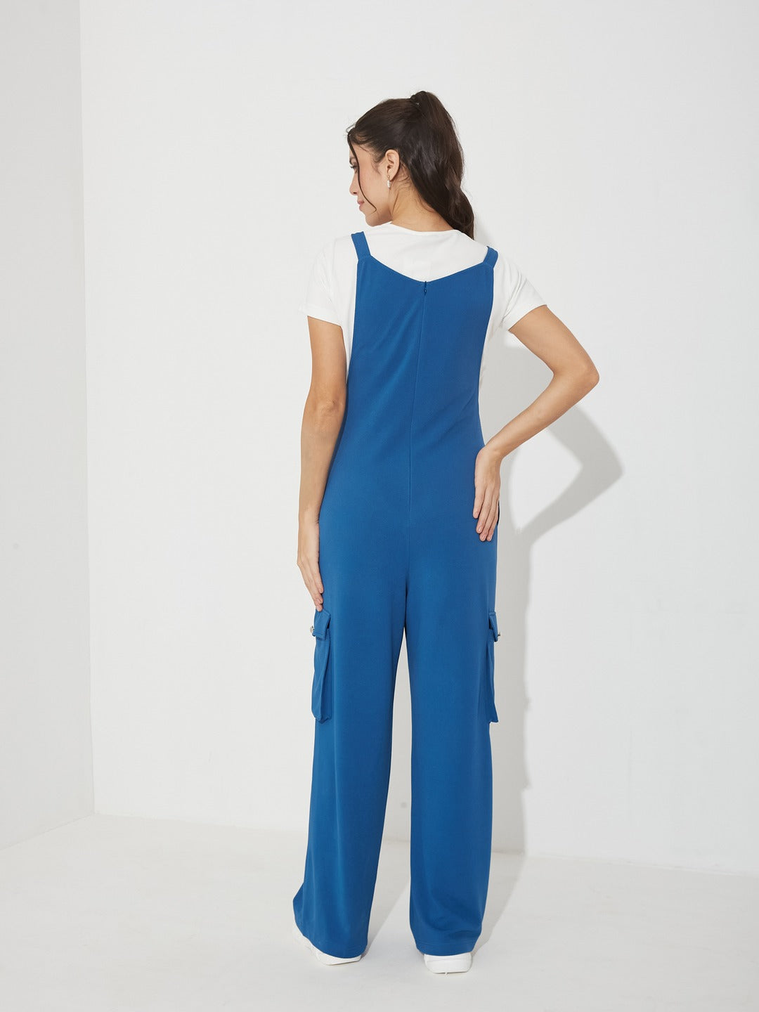 Solid Blue Dungarees for Women