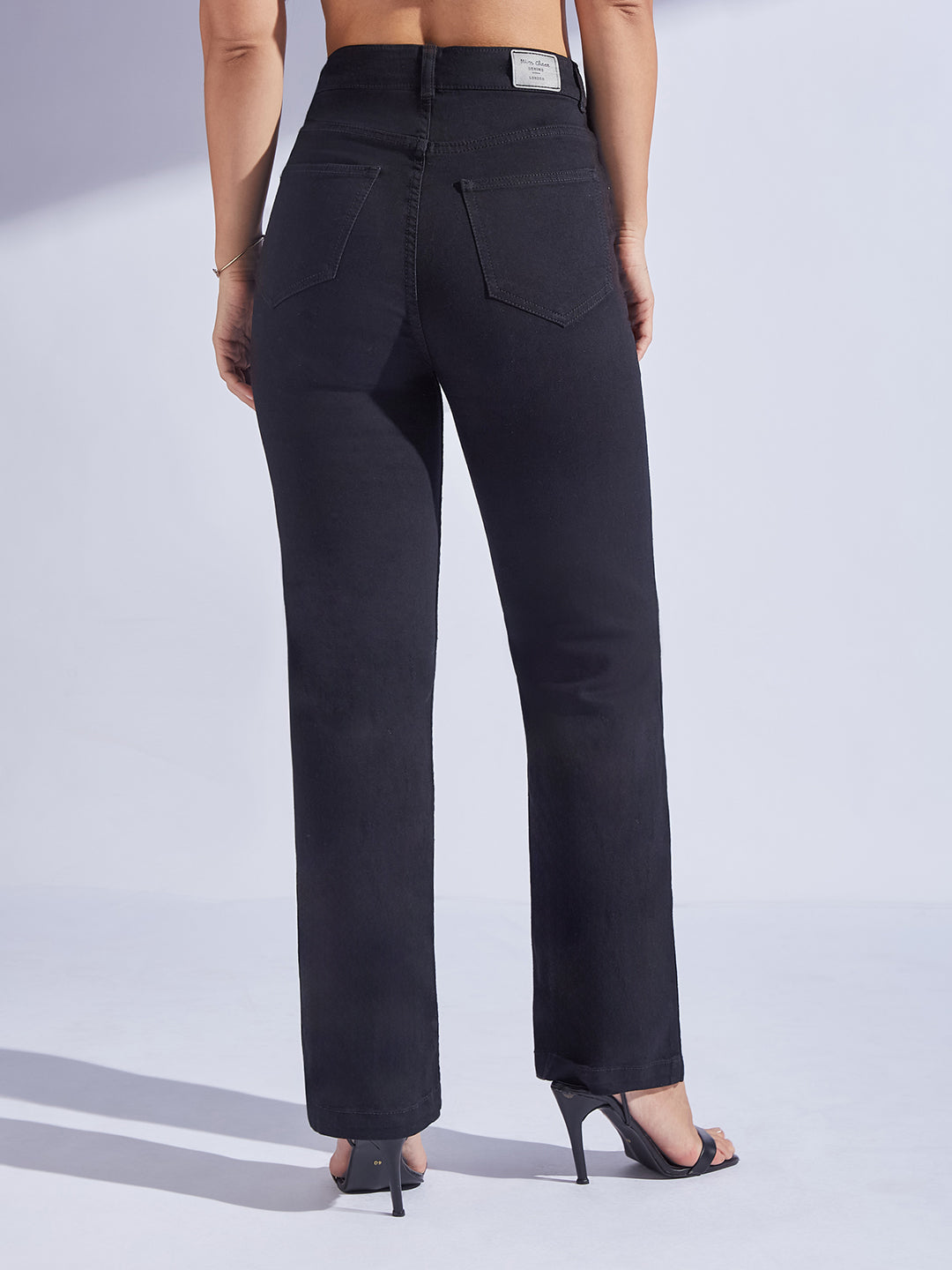 24/7 Comfort Black Straight-Fit High-Rise Regular-Length Stretchable Denim Jeans