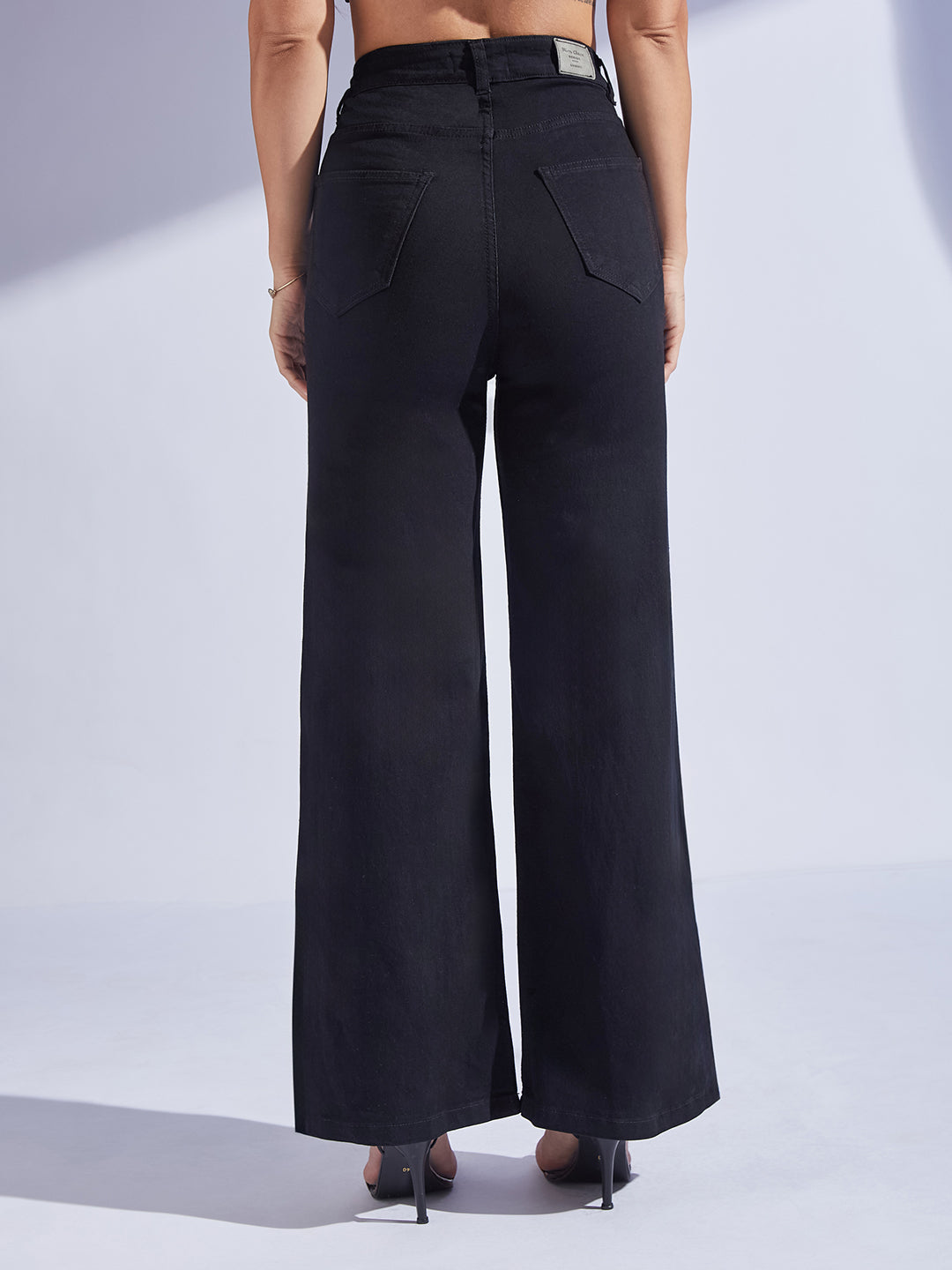 Women's Black Wide Leg High-Rise Stretchable Denim Jeans