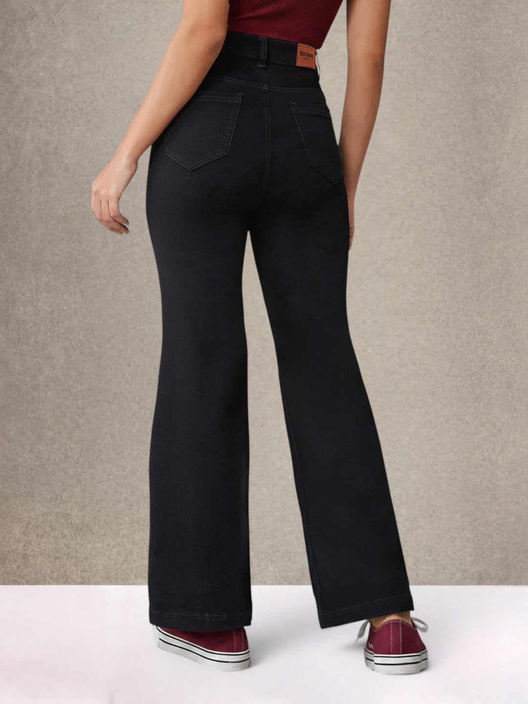 Black Bootcut High Rise Regular Stretchable Denim Jeans for Women