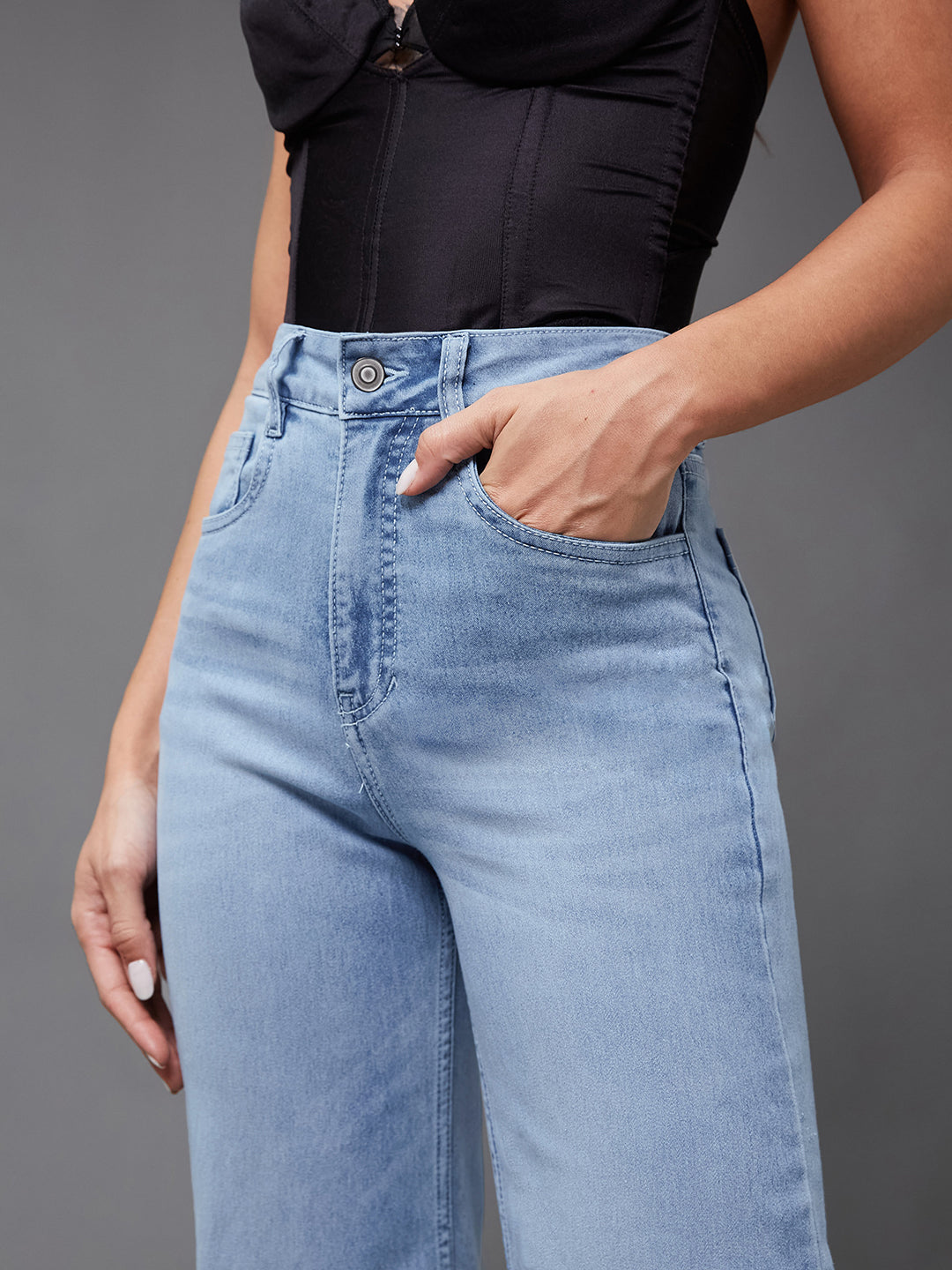 CHASEshape™ Light Blue Wide Leg High Rise Stretchable Denim Jeans