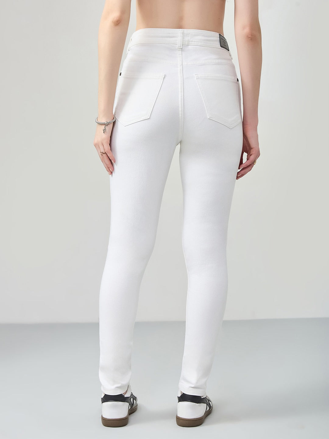 White Skinny Mid Rise Bleached Stretchable Denim Jeans for Women