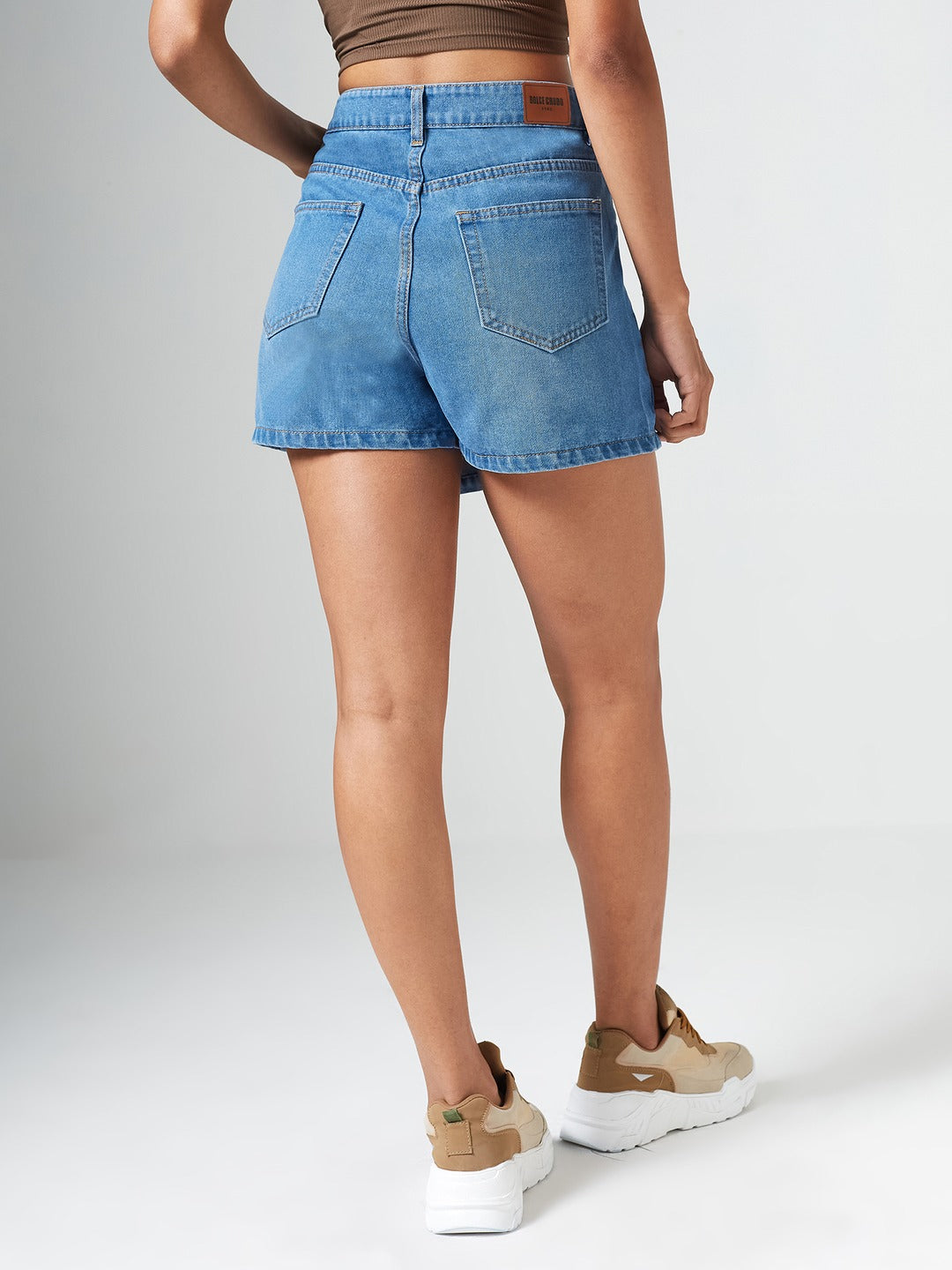Mid-Blue Regular High rise Clean look Regular Denim Skorts for Women