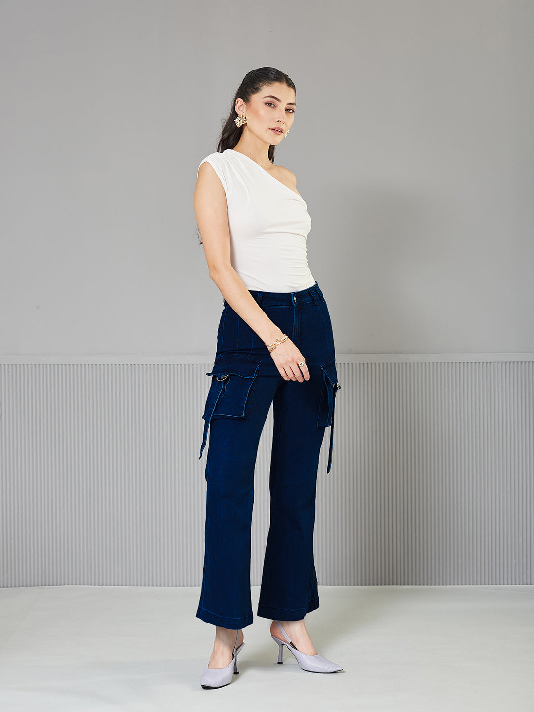 Navy-Blue Bootcut High-Rise Regular Stretchable Denim Jeans for Women