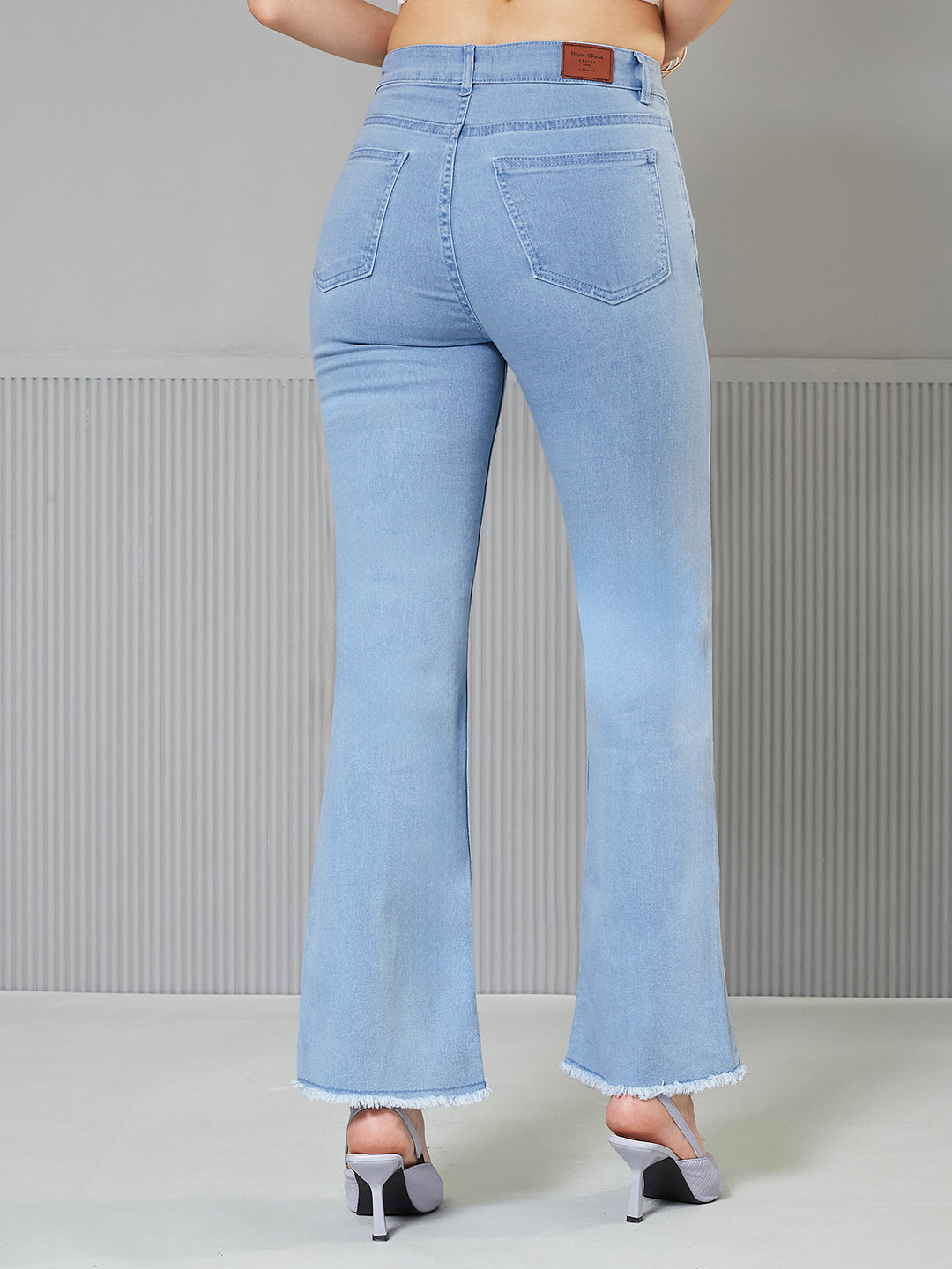 Light-Blue Boot Cut High-Rise Cropped Stretchable Denim Jeans for Women