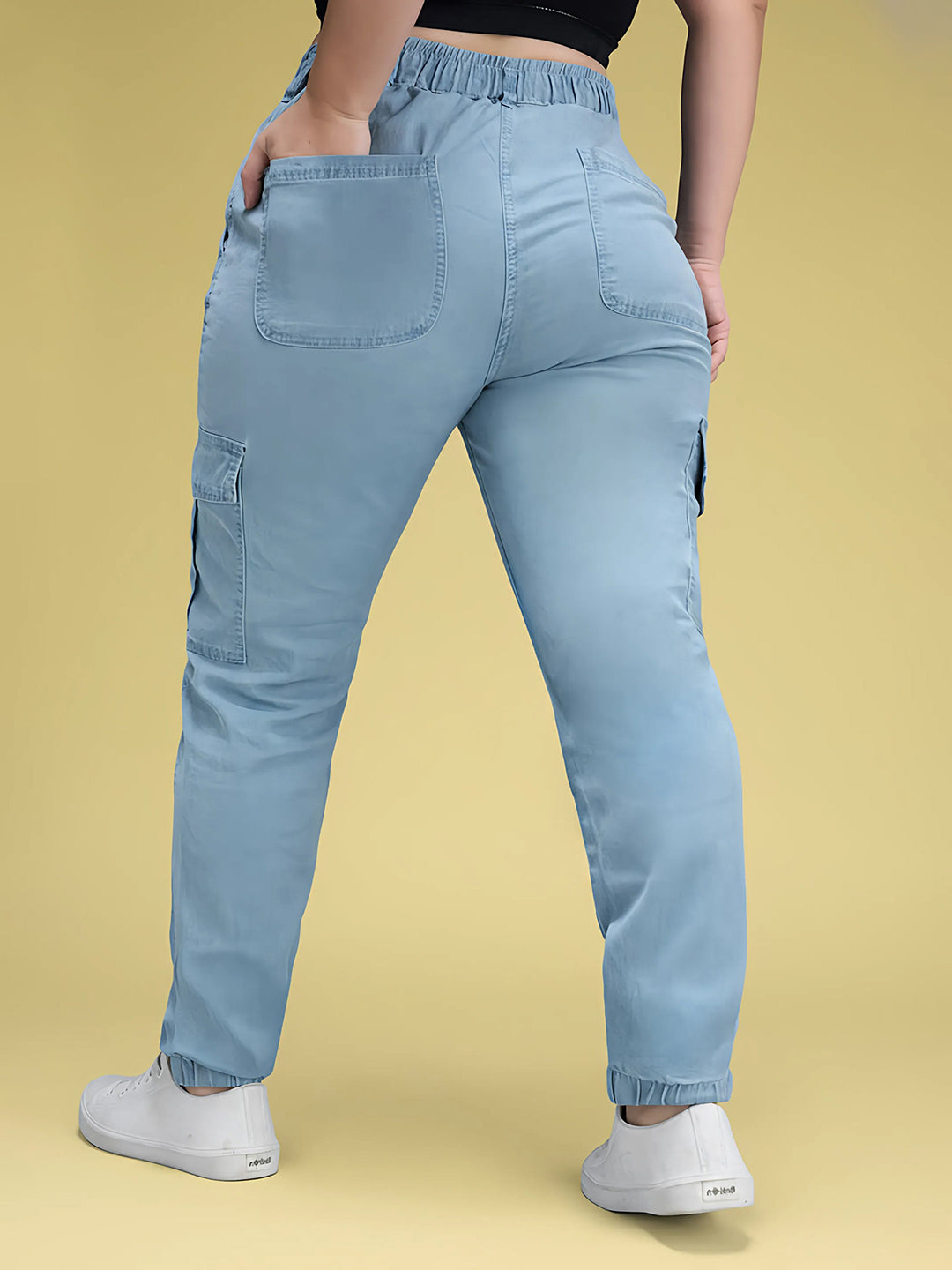 Light Blue Regular High Rise Regular Stretchable Light Weight Denim joggers for Women