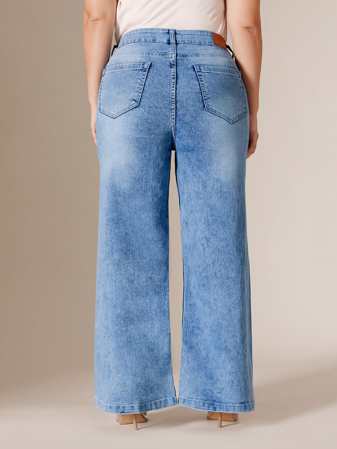 Light Blue Wide-Leg High Rise Clean Look Regular Length Stretchable Denim Jeans for Women