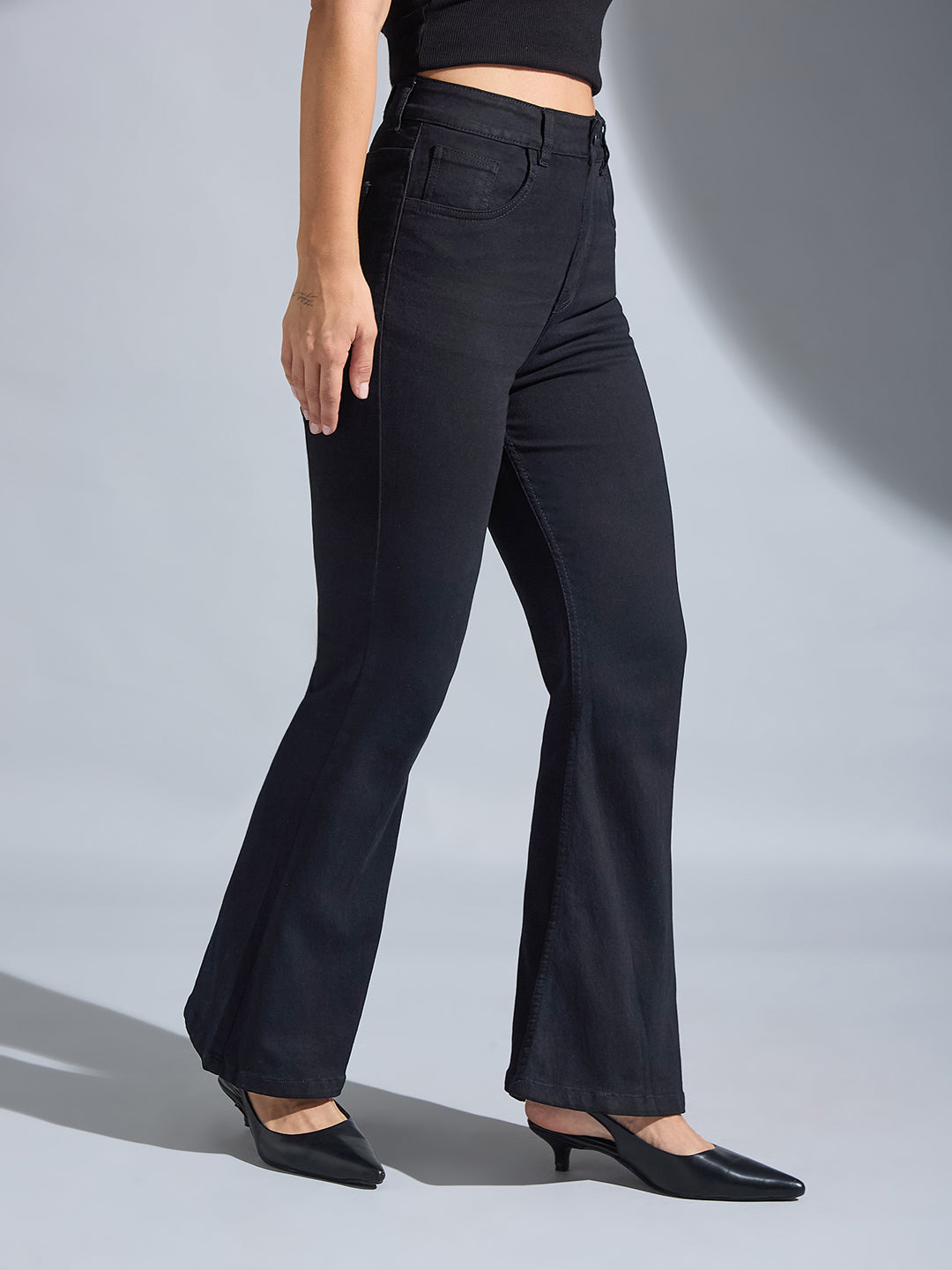 Women's Black Bootcut High-Rise Stretchable Denim Jeans