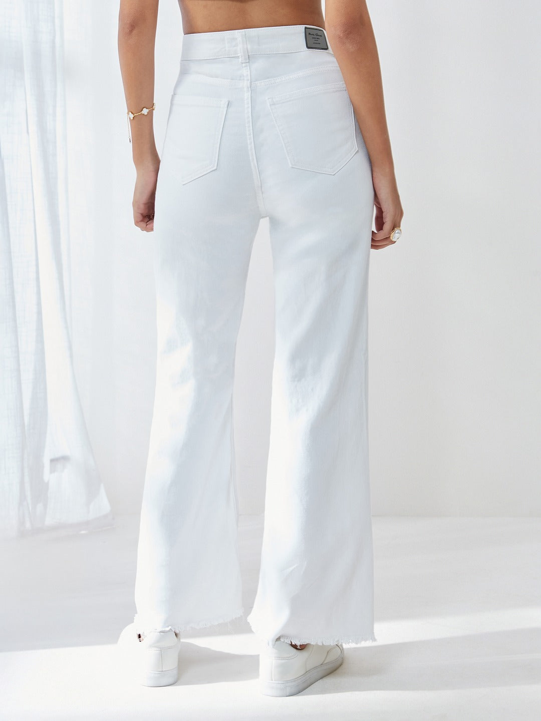 White Bootcut High Rise Stretchable Denim Jeans for Women