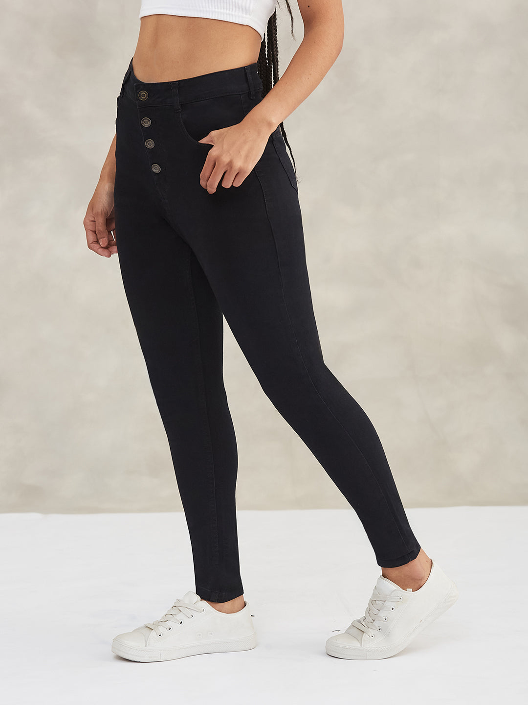Women's Black Skinny High-Rise Stretchable Denim Jeans
