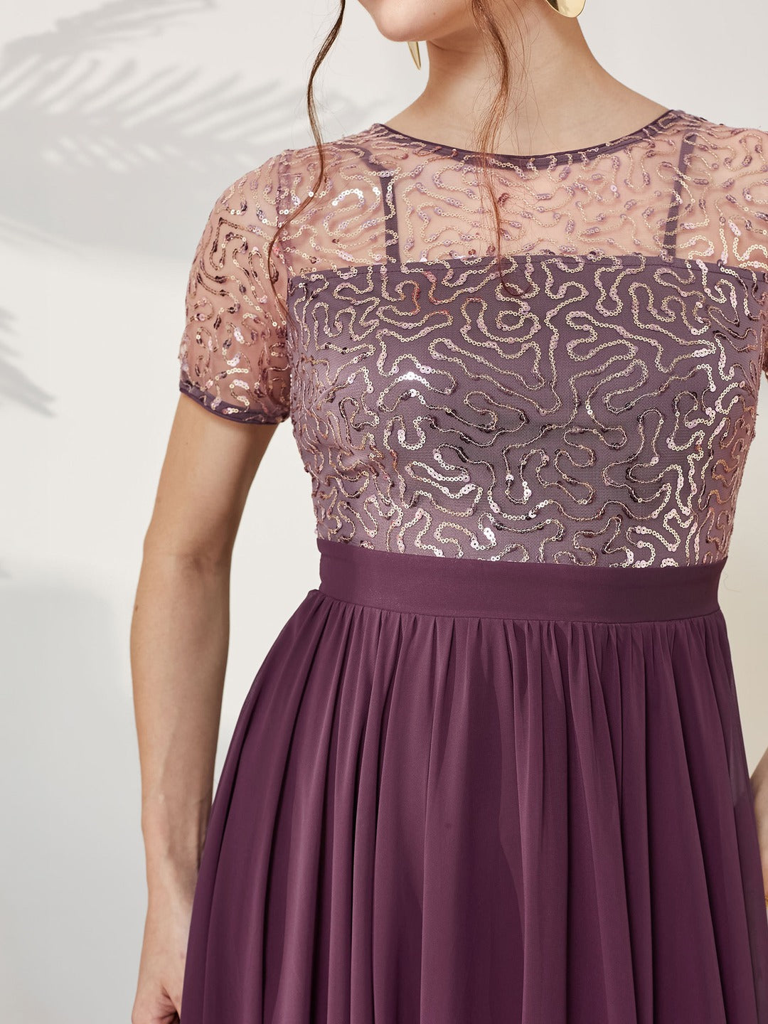 Mauve Relaxed Fit Maxi Georgette & Sequins Dress for Women