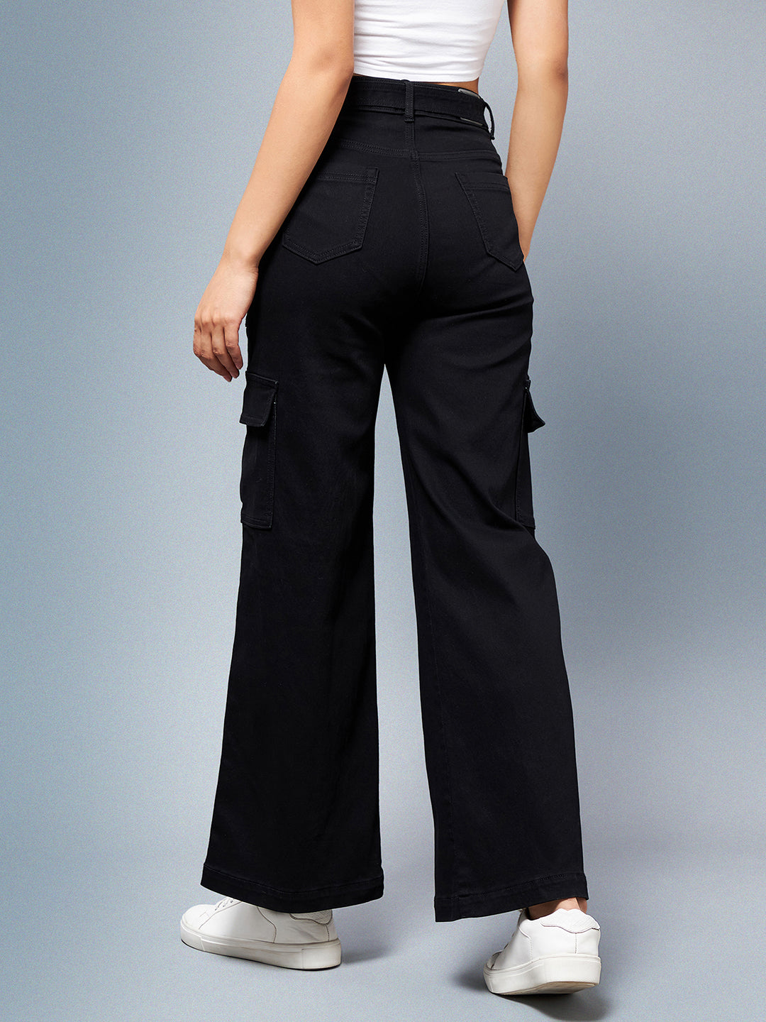 24/7 Comfort Women's Black Wide leg High rise Clean look Regular Stretchable Denim Jeans