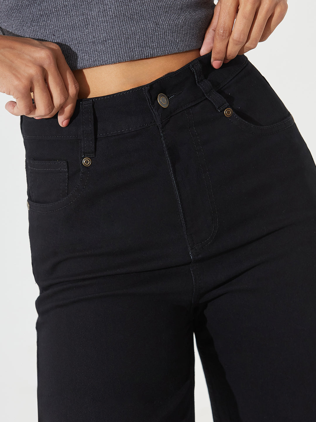 CHASEstretch™ Black High-Rise Stretchable Wide Leg Denim Jeans For Women