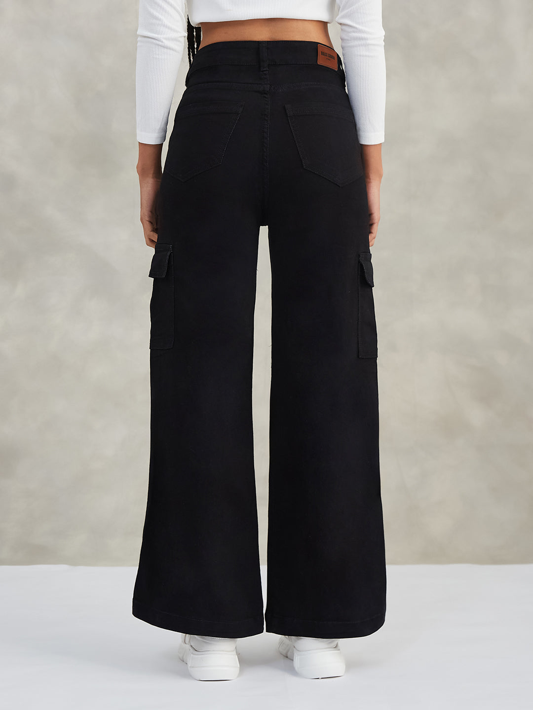 Women's Black Wide-Leg High-Rise Stretchable Denim Jeans