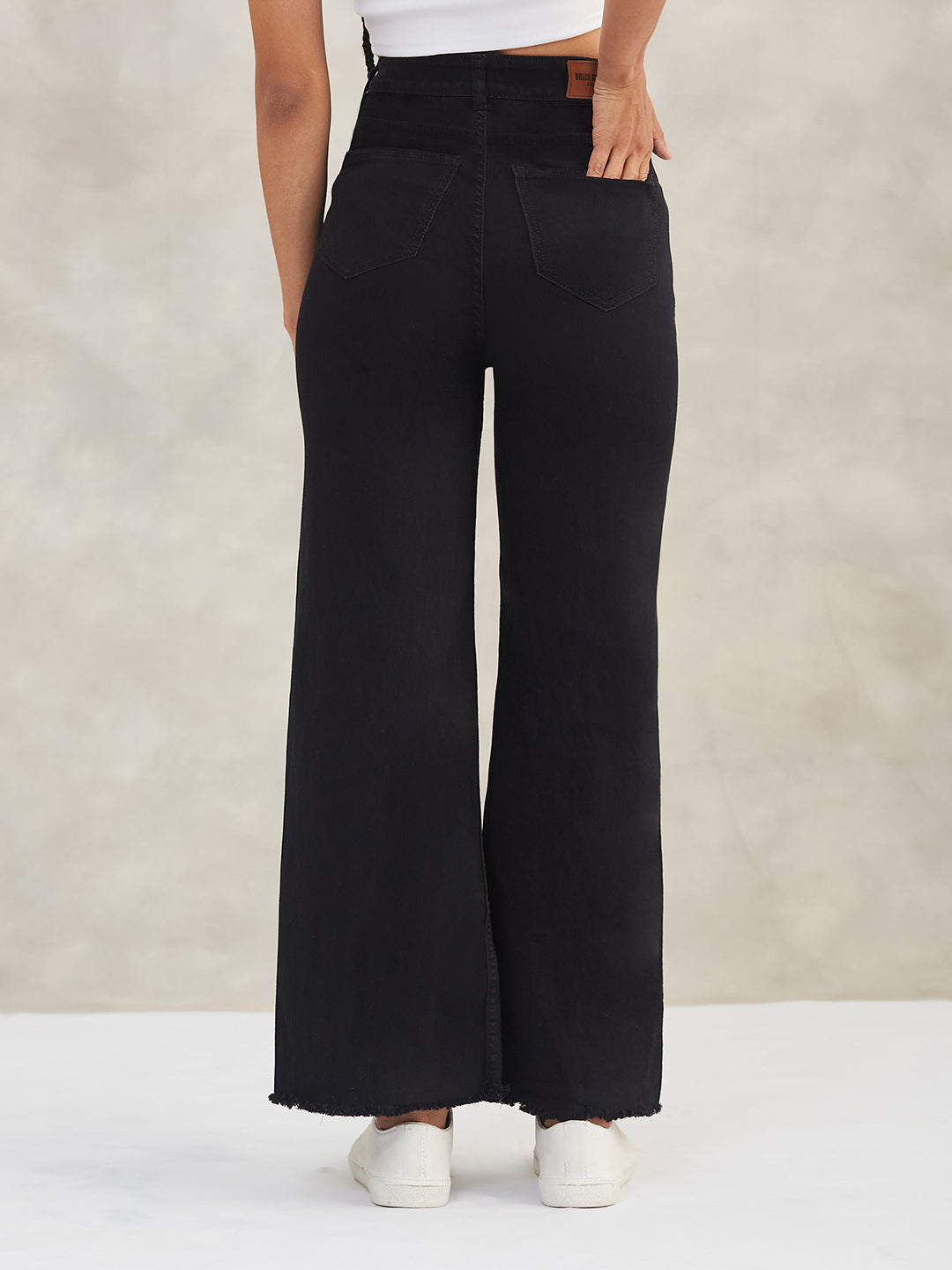 Women's Black High-Rise Stretchable Wide-Leg Denim Jeans