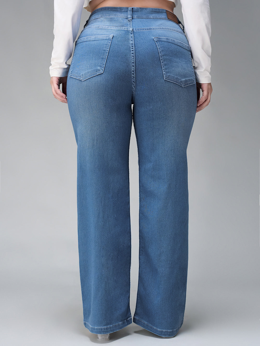 CHASEstretch™ Light Blue Wide-Leg Mid-Rise Clean Look Regular Length Blast Effect Denim Jeans