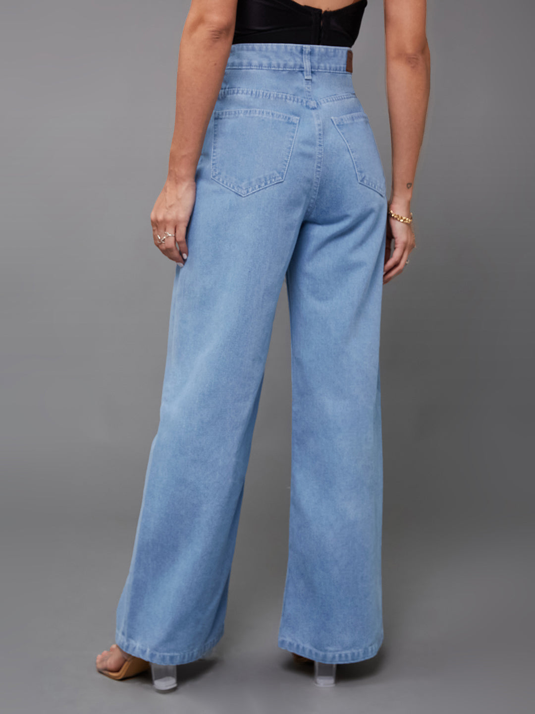 Women's Light Blue Straight-Fit High-Rise Clean-Look Regular-Length Non-Stretchable Denim Jeans