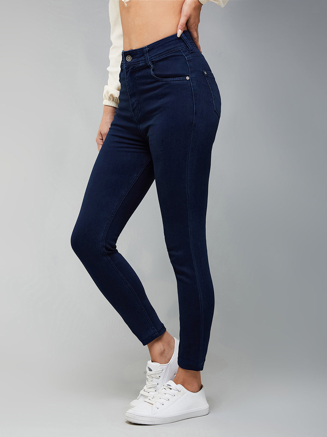 Women's Navy Blue Skinny Fit High Rise Clean Look Regular Length Stretchable Denim Jeans