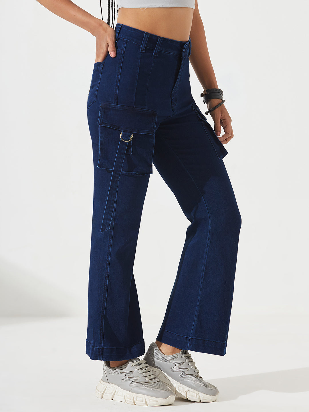 Navy Blue Bootcut High-Rise Regular Stretchable Denim Jeans For Women