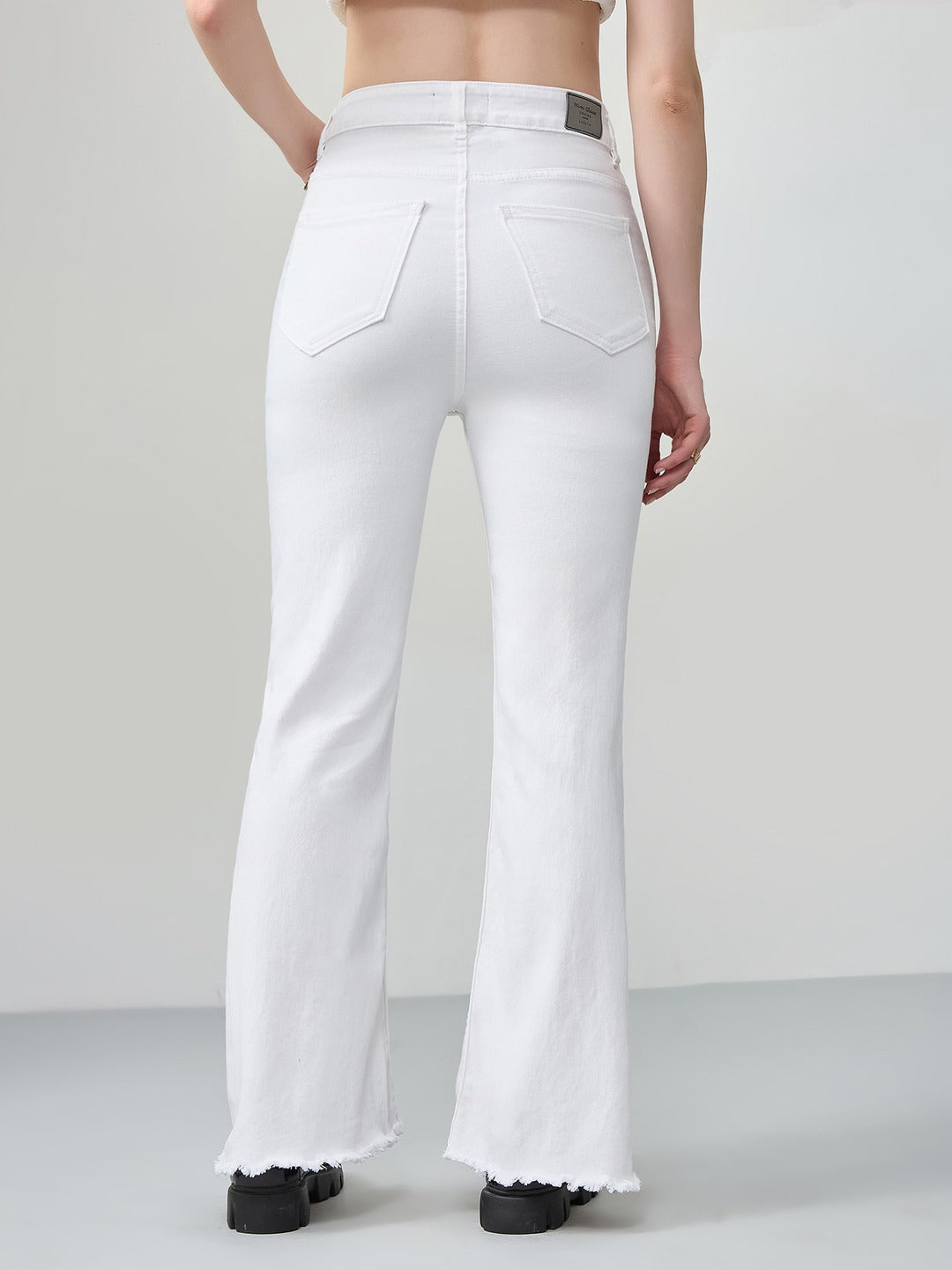 White Bootcut high-rise Stretchable Denim Jeans for Women