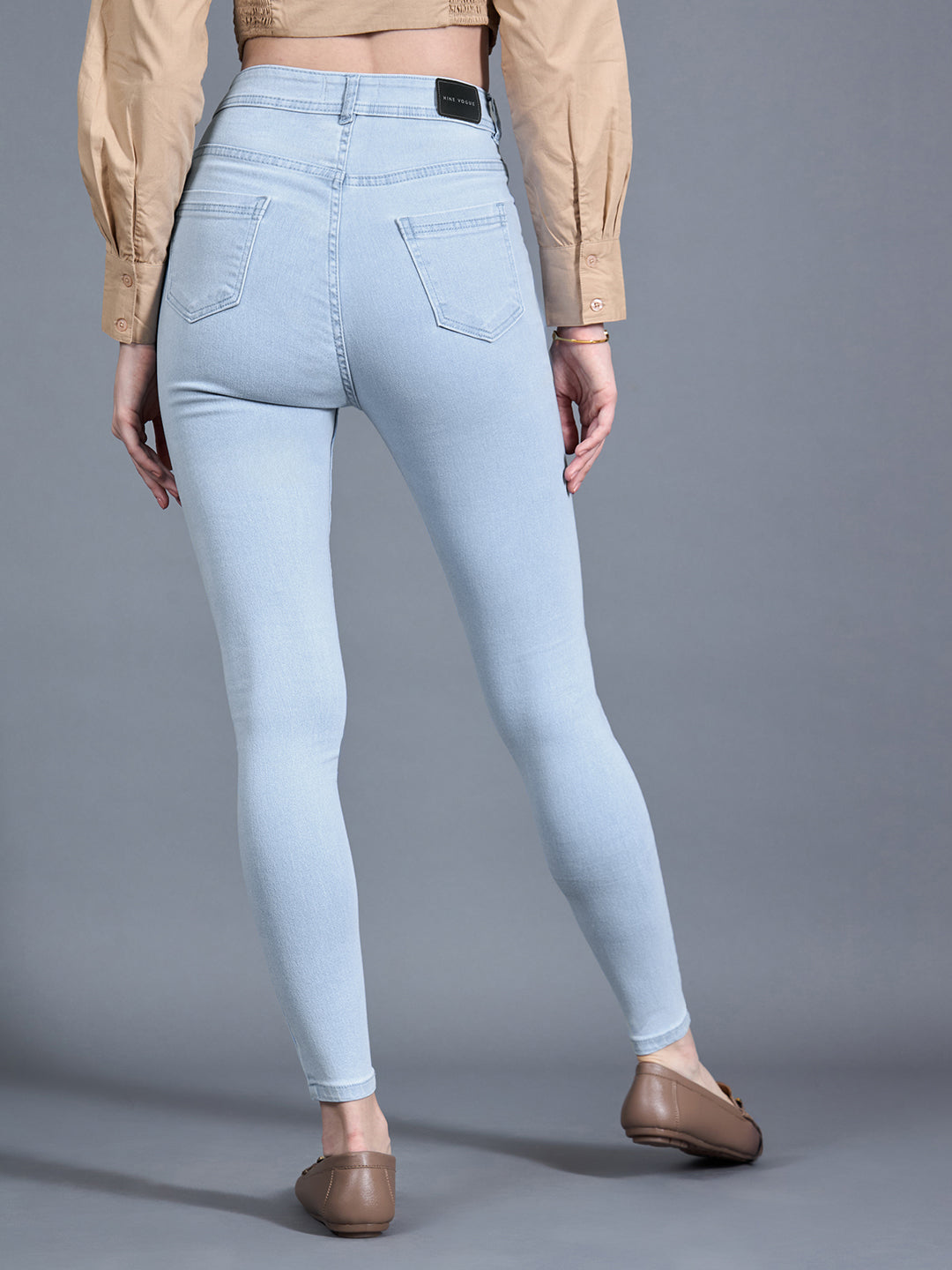 24/7 Comfort Workwear Women's Light Blue Skinny High Rise Distressed Regular Length Ice Wash Denim Jeans