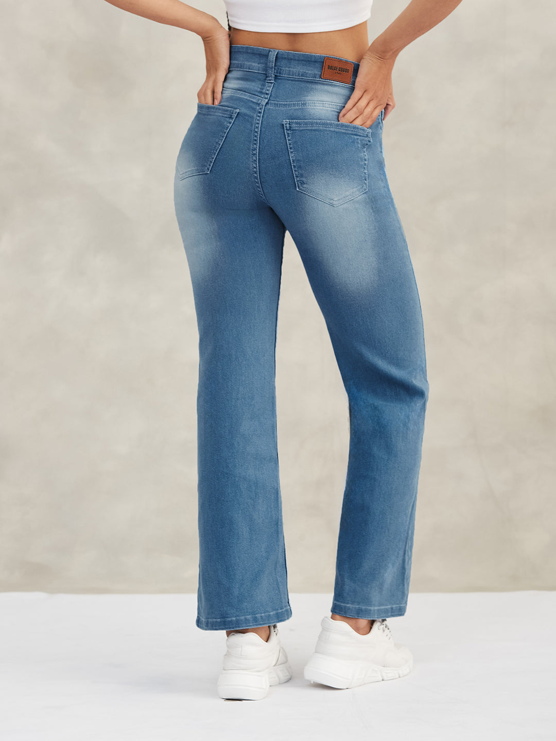 Women's Light Blue Wide-Leg Mid-Rise Blast-Effect Lightweight Denim Jeans