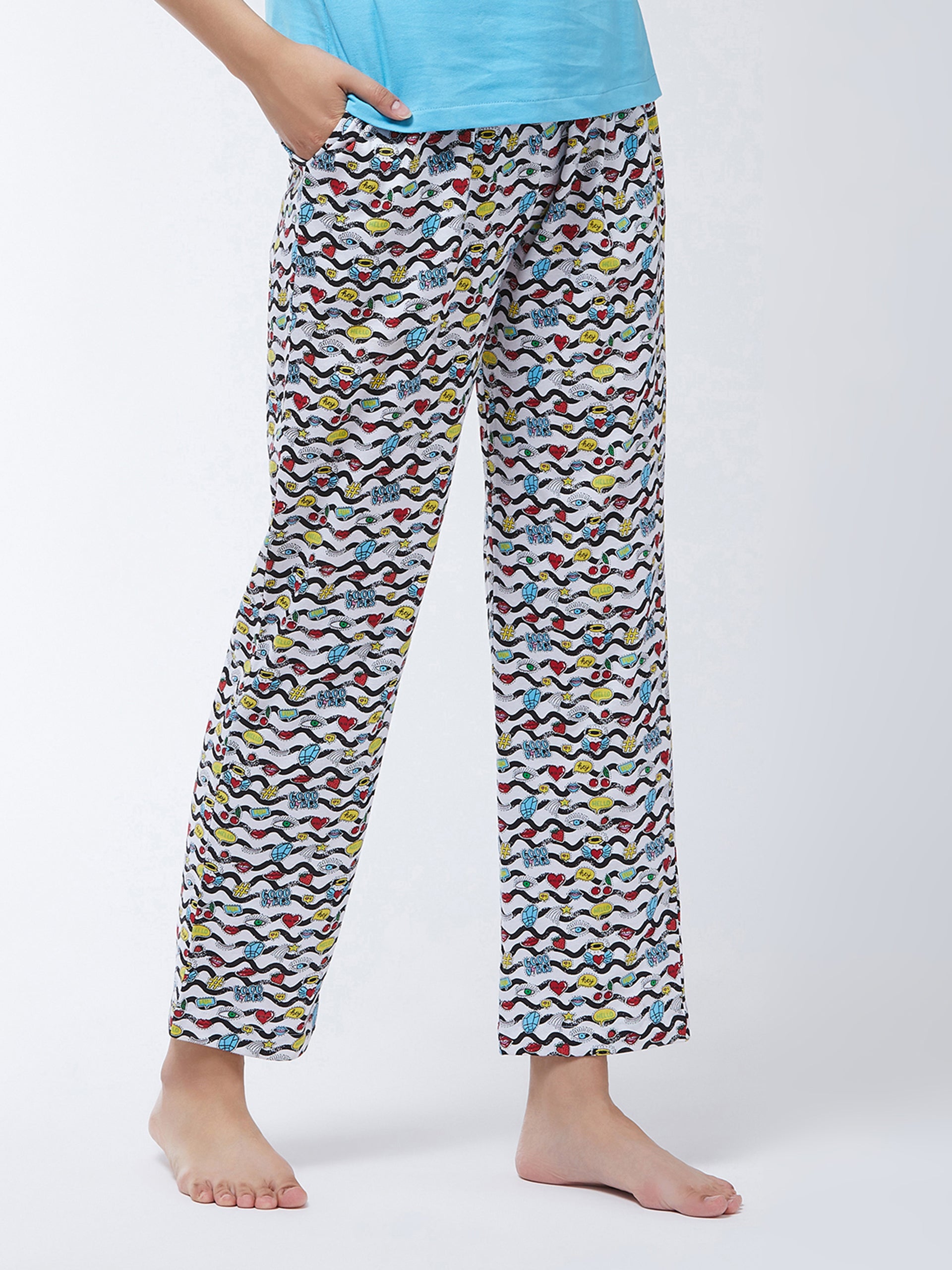 Women's White Printed Regular length Pajama