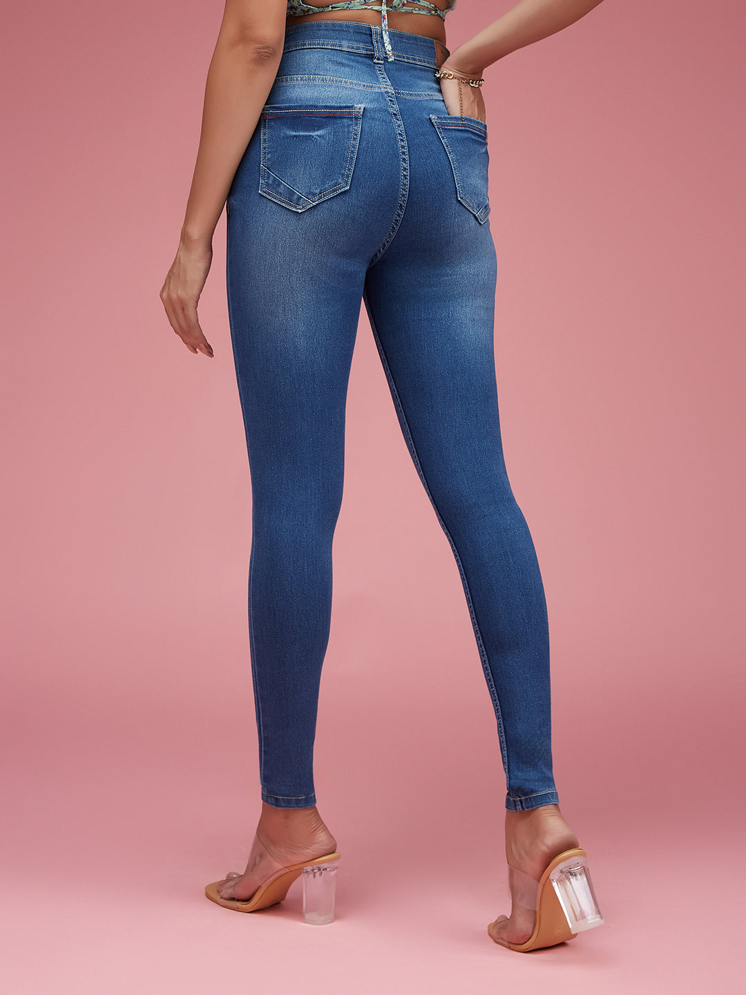 Women's Blue Skinny Fit High Rise Regular Length Denim Stretchable Jeans