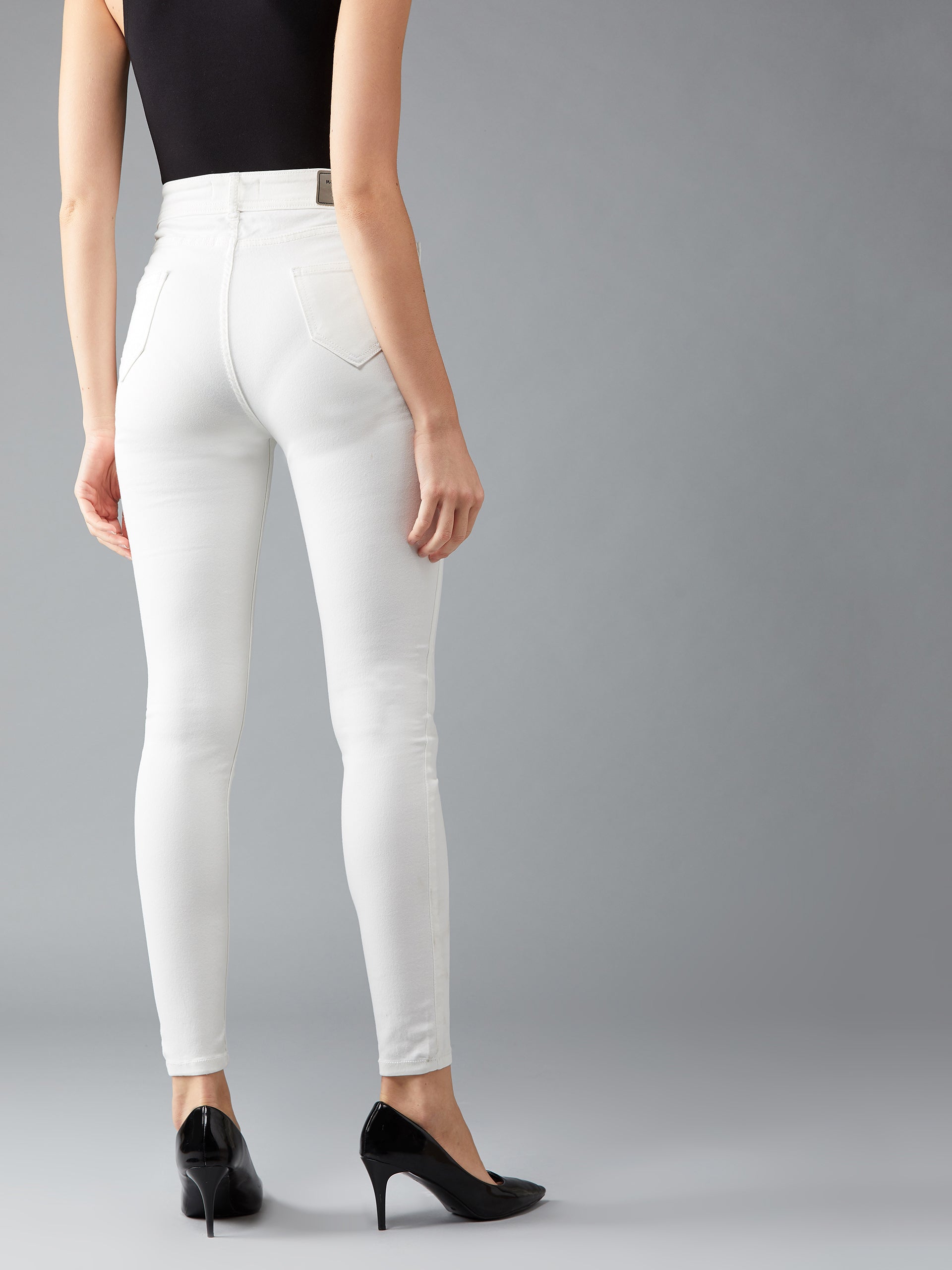 Women's White Skinny High Rise Clean Look Bleached Regular Length Stretchable Denim Jeans