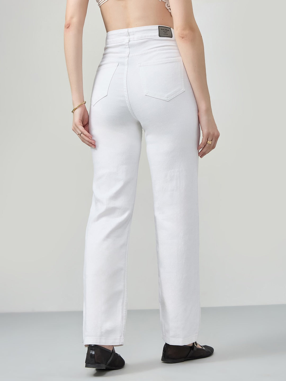 White Straight high-rise Stretchable Denim Jeans for Women