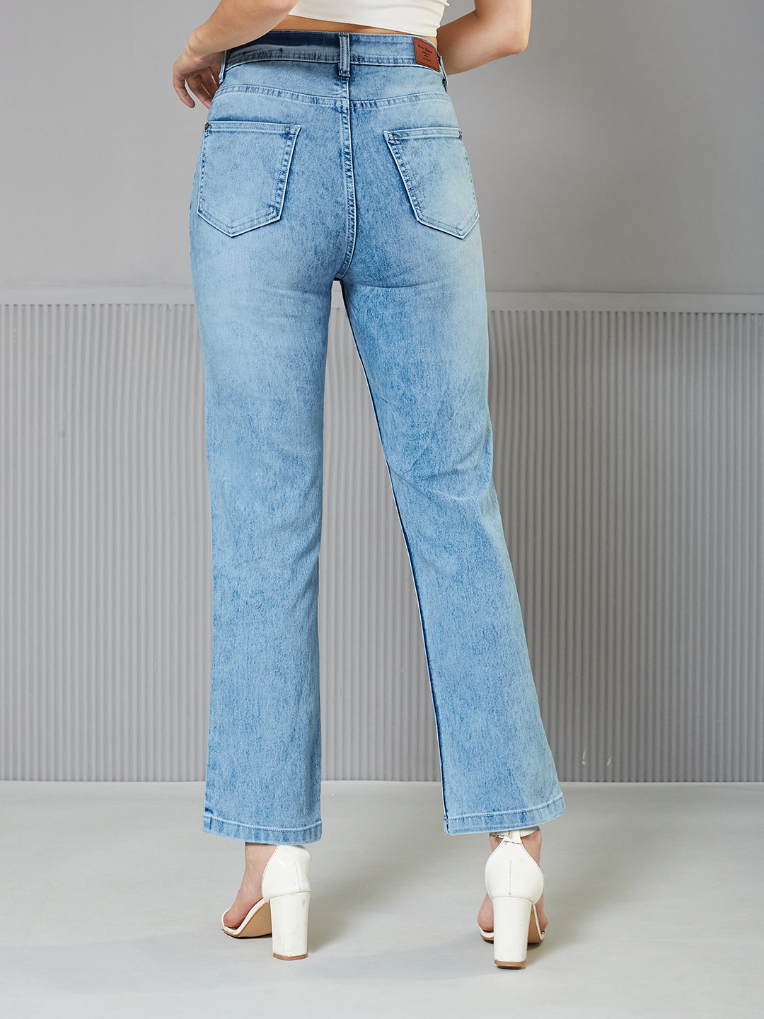 24/7 Comfort Light-Blue Wide-Leg Fit High-Rise   Stretchable Denim Jeans for Women — Miss Chase